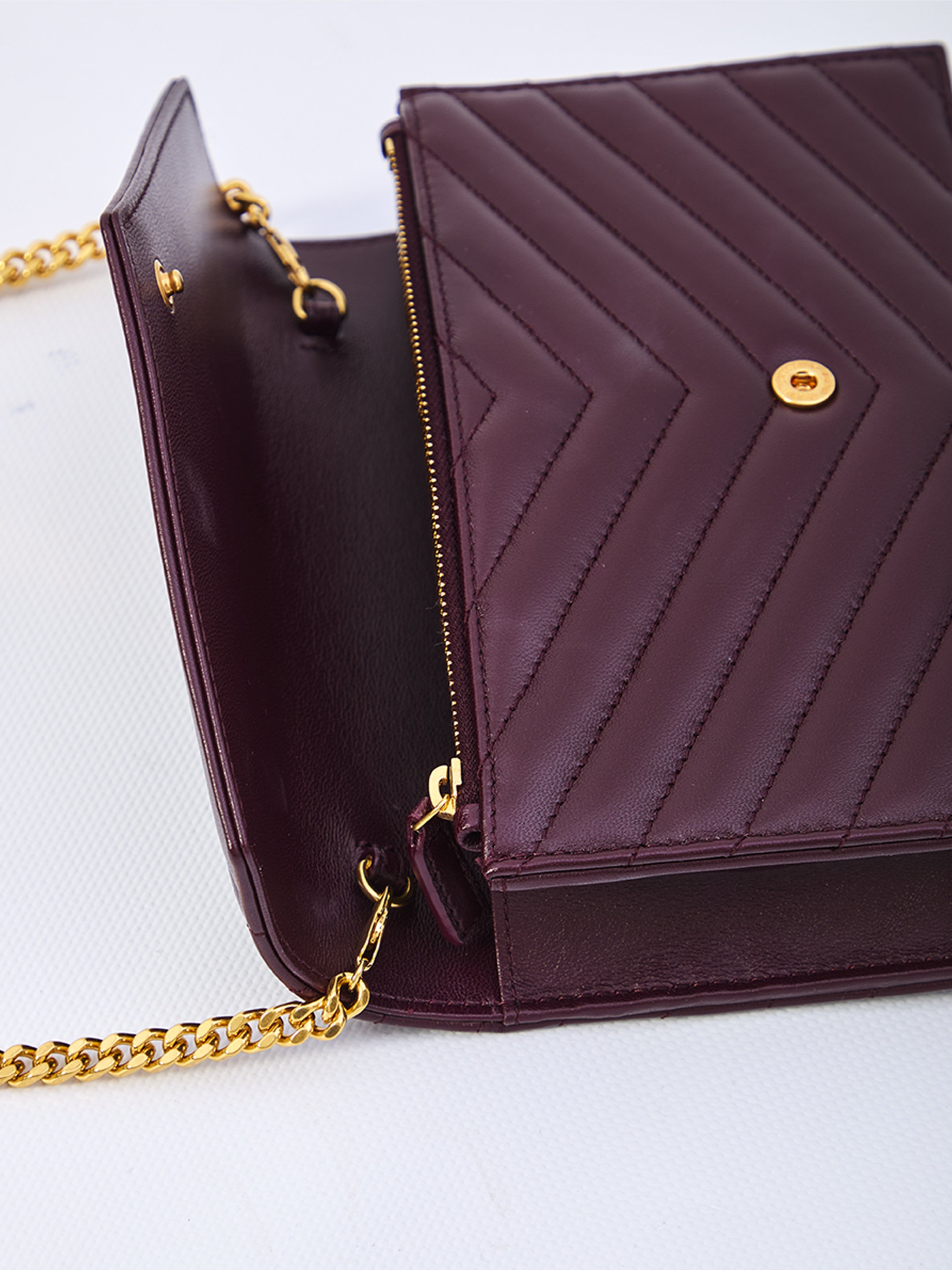 SAINT LAURENT Envelope Cassandre Mini Wallet with Chain