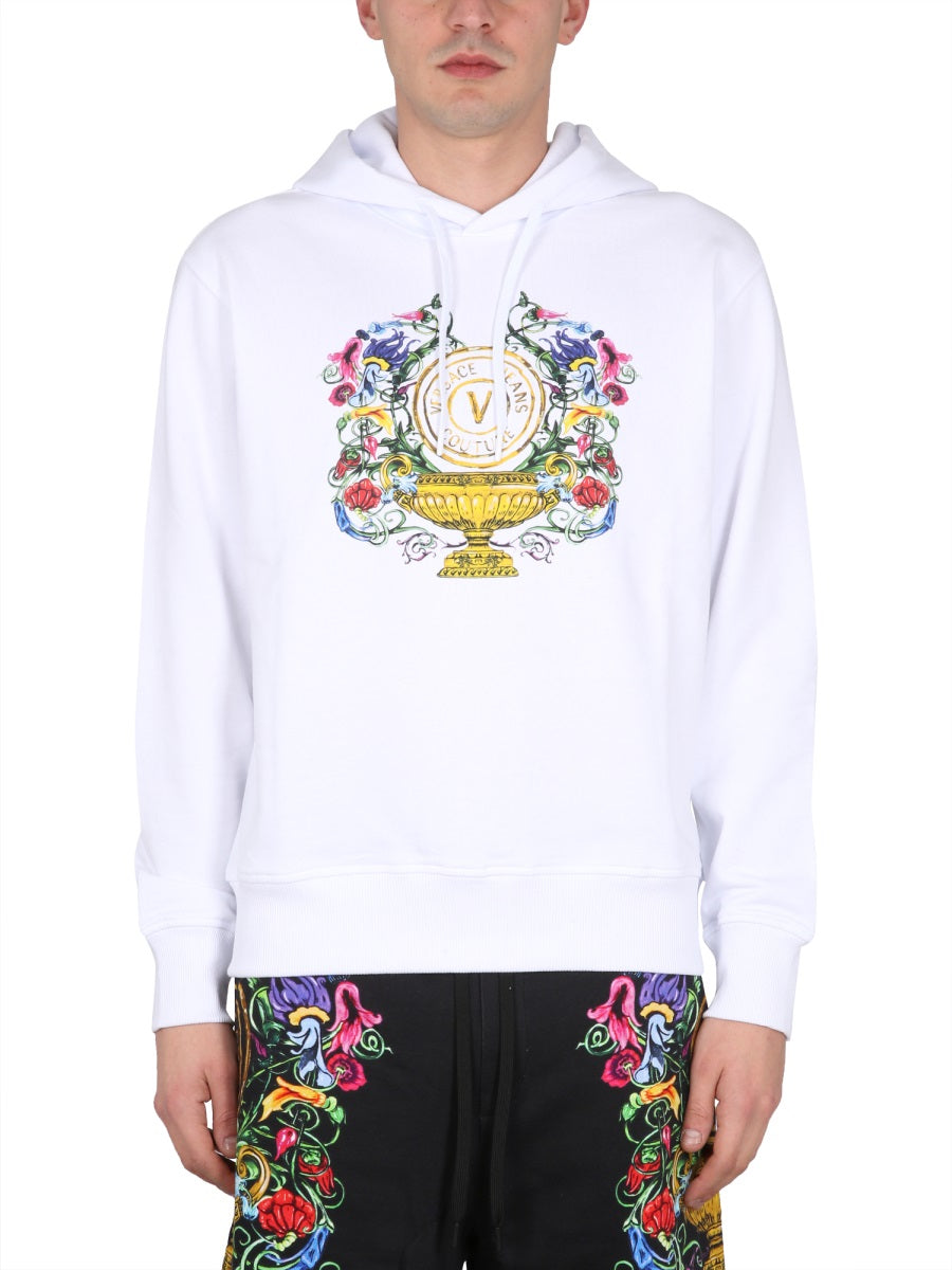 VERSACE JEANS COUTURE Signature Logo Print Sweatshirt with Drawstring Hood