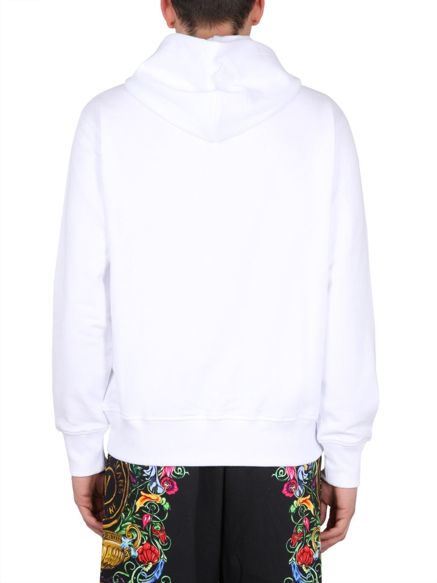 VERSACE JEANS COUTURE Signature Logo Print Sweatshirt with Drawstring Hood