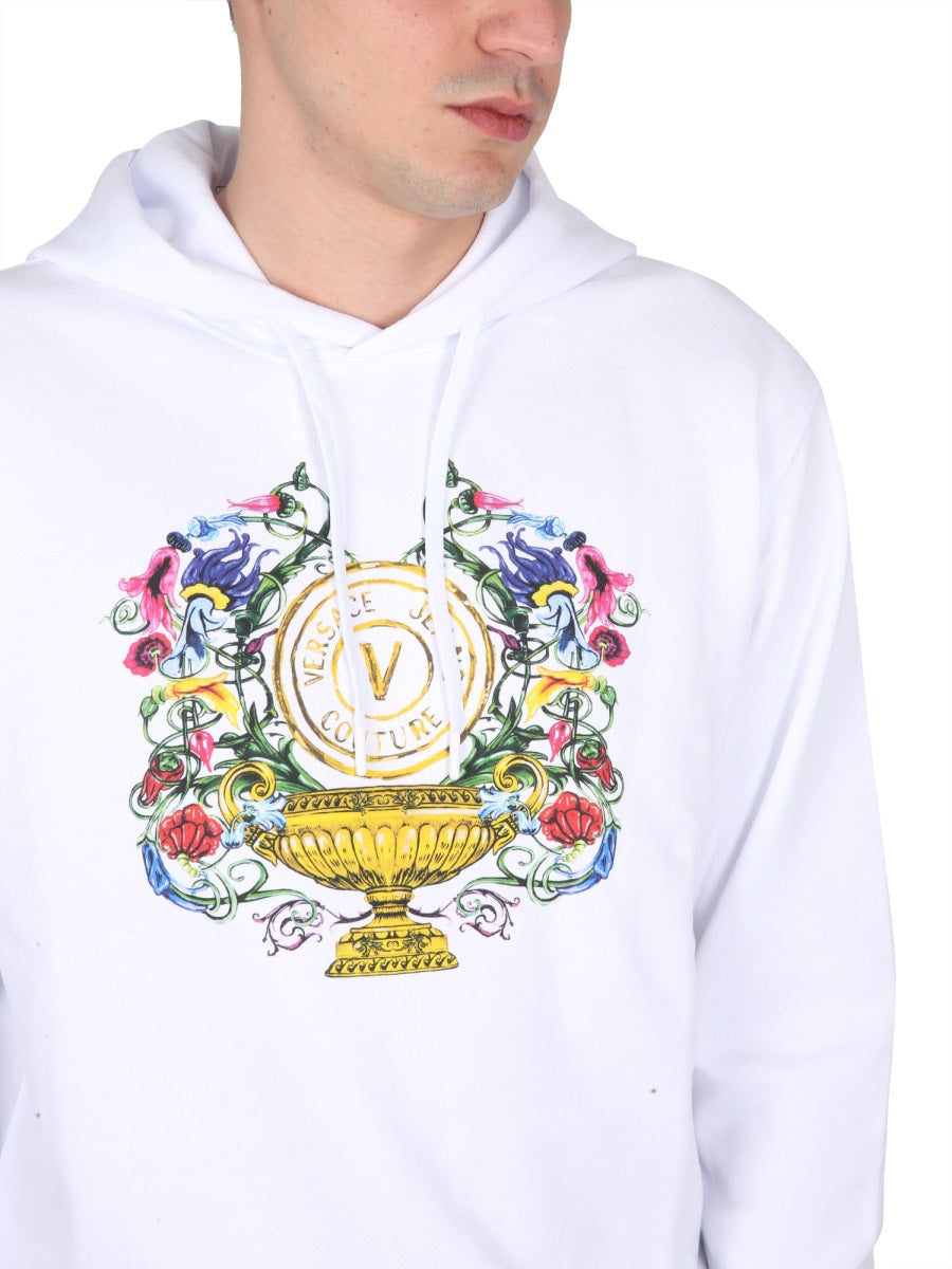 VERSACE JEANS COUTURE Signature Logo Print Sweatshirt with Drawstring Hood