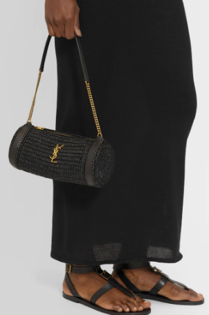 SAINT LAURENT Mini Raffia and Leather Cassandre Shoulder Handbag