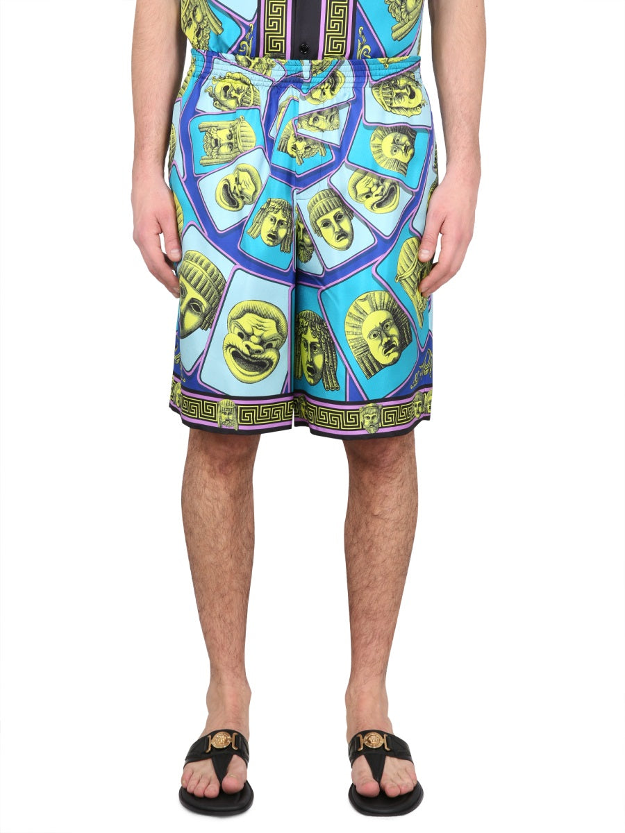 VERSACE Silk Shorts with Elastic Waistband