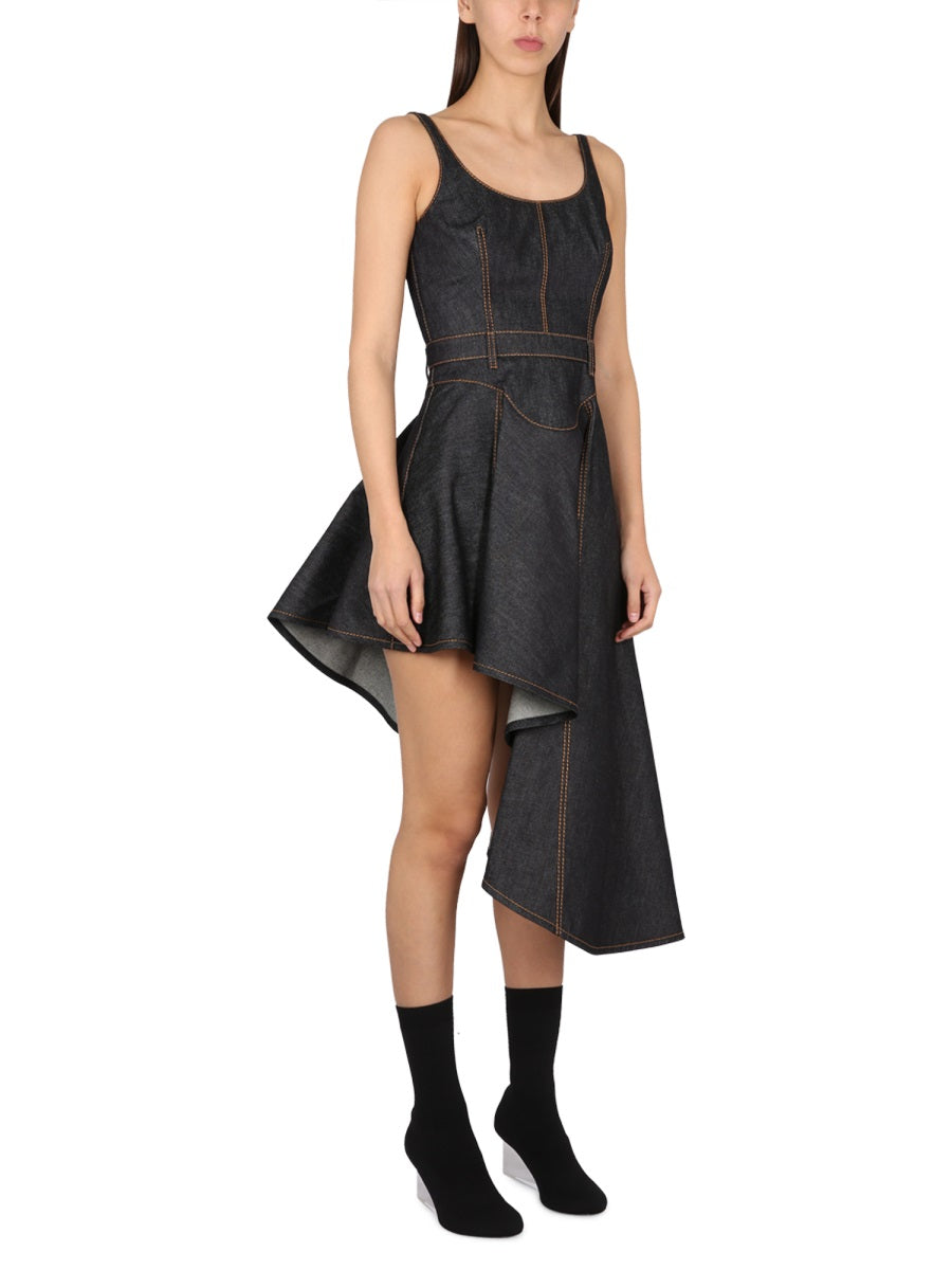ALEXANDER MCQUEEN Women’s Denim Dress with Round Neckline and Back Zip