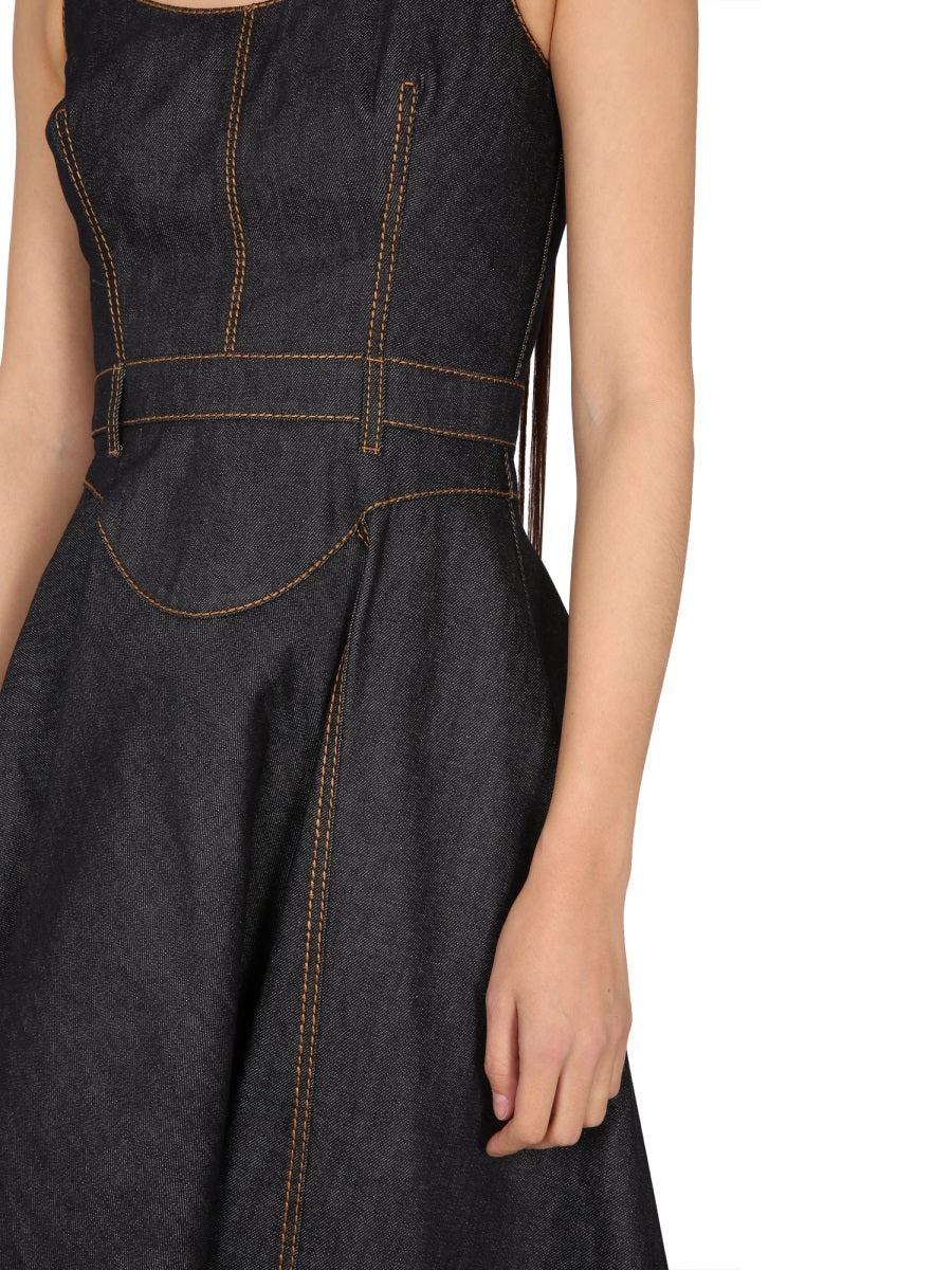 ALEXANDER MCQUEEN Women’s Denim Dress with Round Neckline and Back Zip
