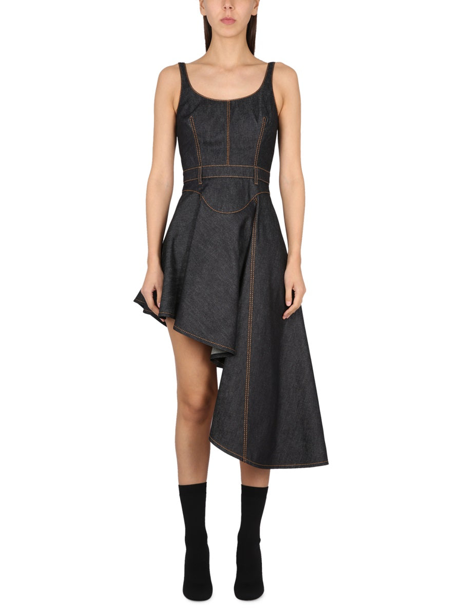 ALEXANDER MCQUEEN Women’s Denim Dress with Round Neckline and Back Zip