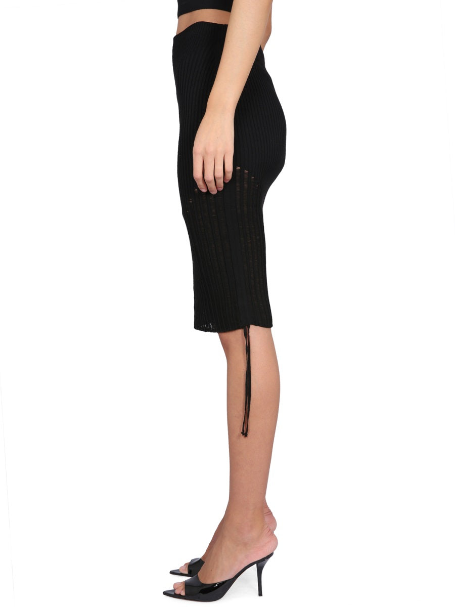 ANDREADAMO Ribbed Midi Skirt with Elastic Waistband