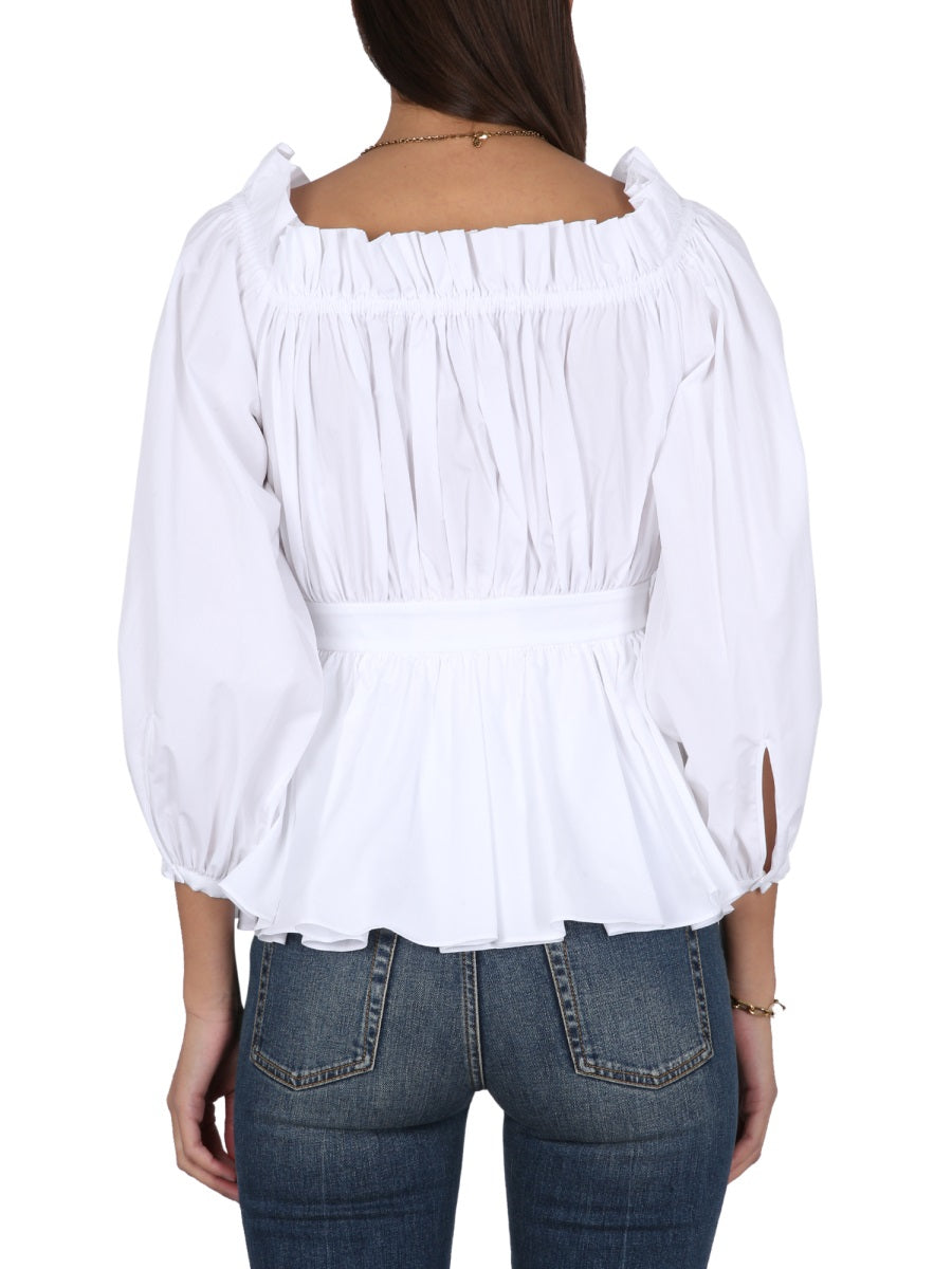 ALEXANDER McQUEEN Cotton Poplin Top with Round Neckline