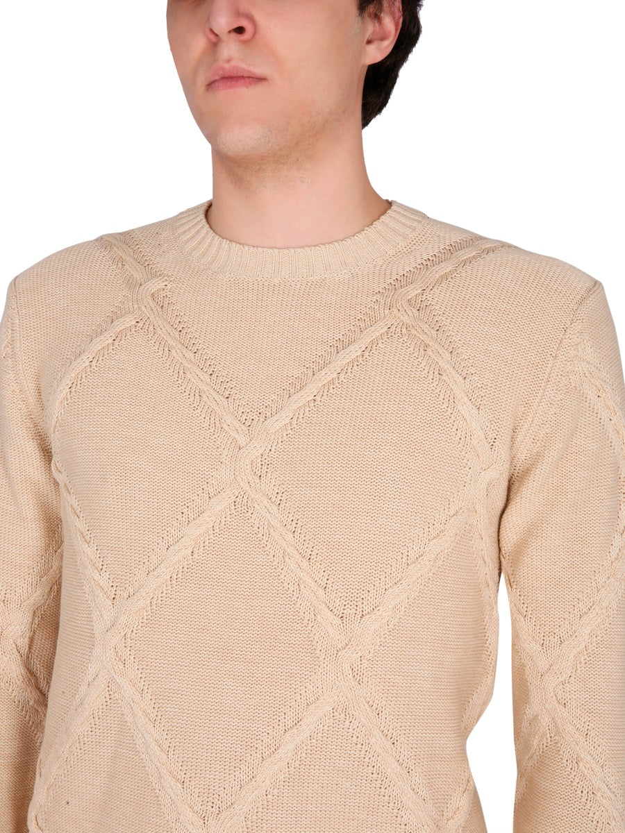 BALLANTYNE Men's Cotton Cable Stitch Crew Neck Sweater