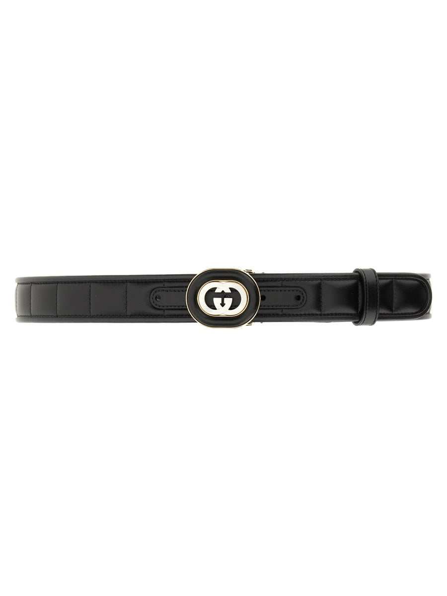 GUCCI Quilted Leather Cross Buckle Belt
