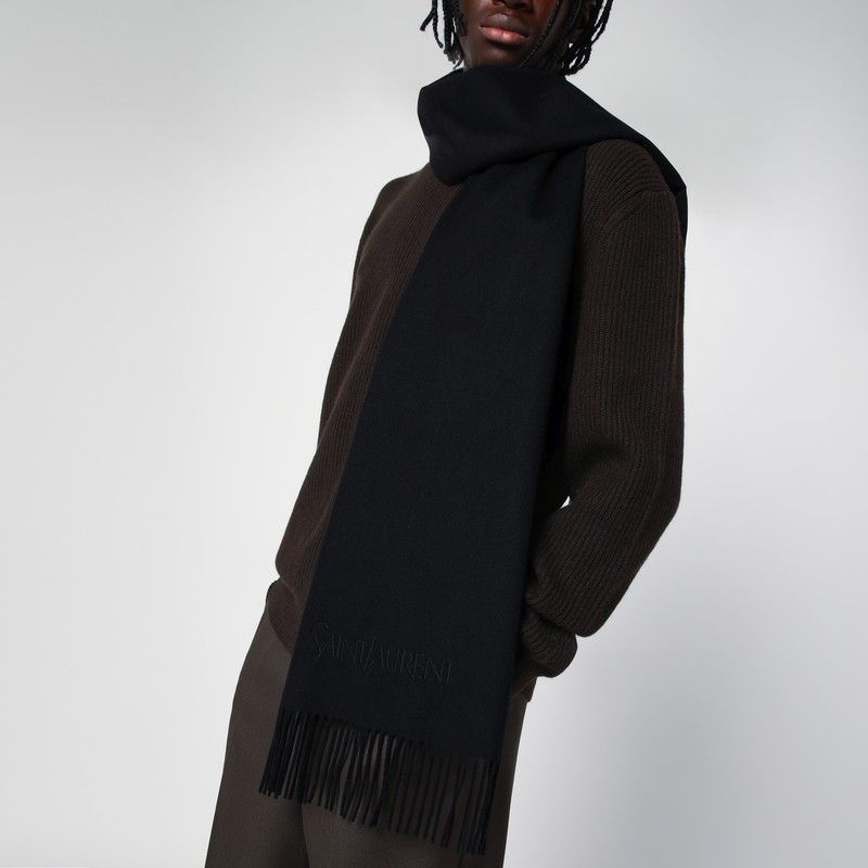 SAINT LAURENT Cashmere Scarf with Decorative Fringes