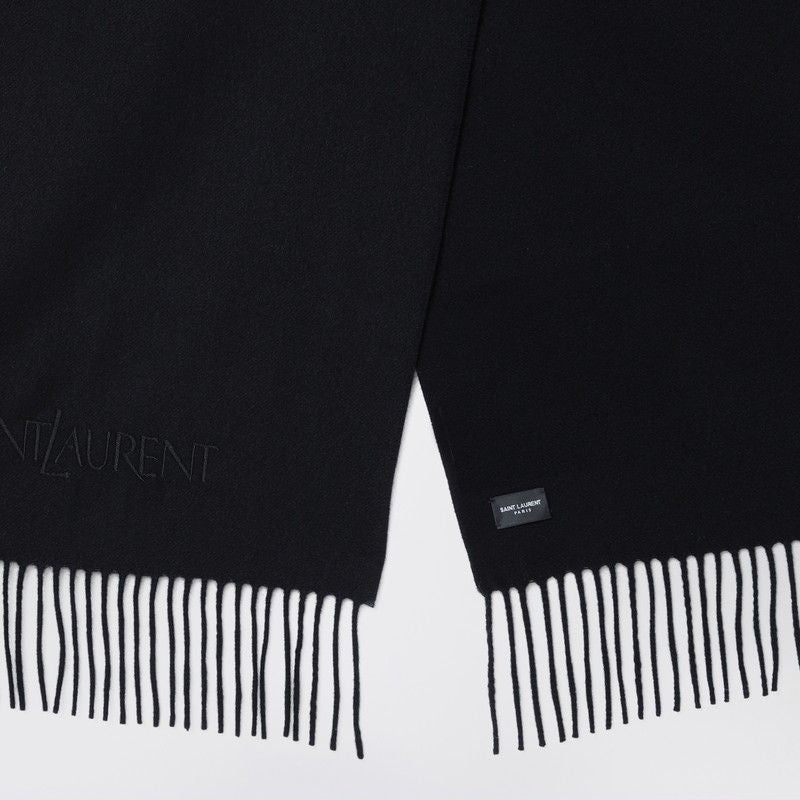 SAINT LAURENT Cashmere Scarf with Decorative Fringes