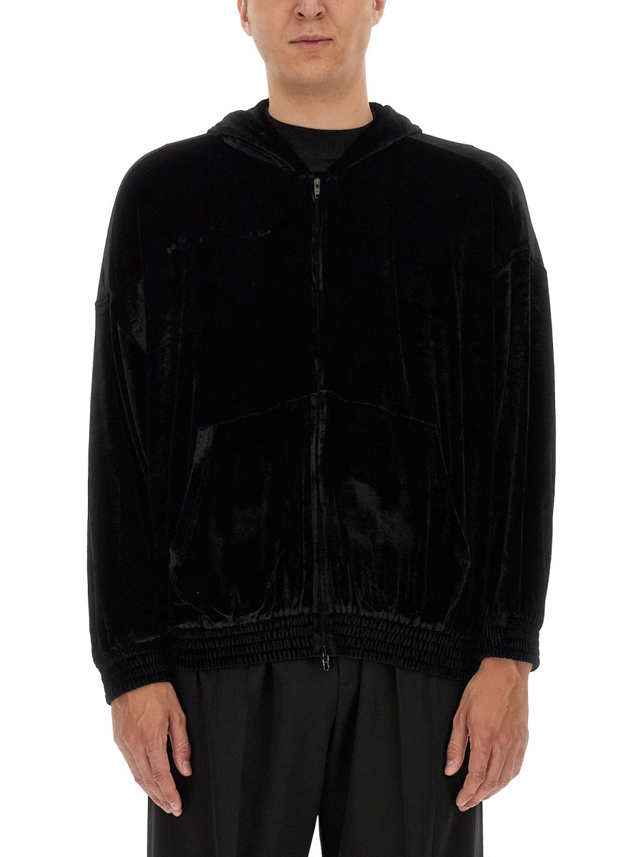 BALENCIAGA Sleek Velvet Hoodie for Men - No Drawstrings