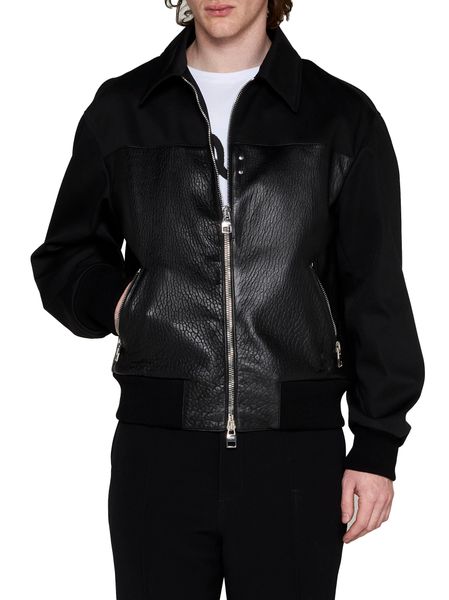ALEXANDER MCQUEEN Luxurious Leather Raffia Contrast Bomber Jacket