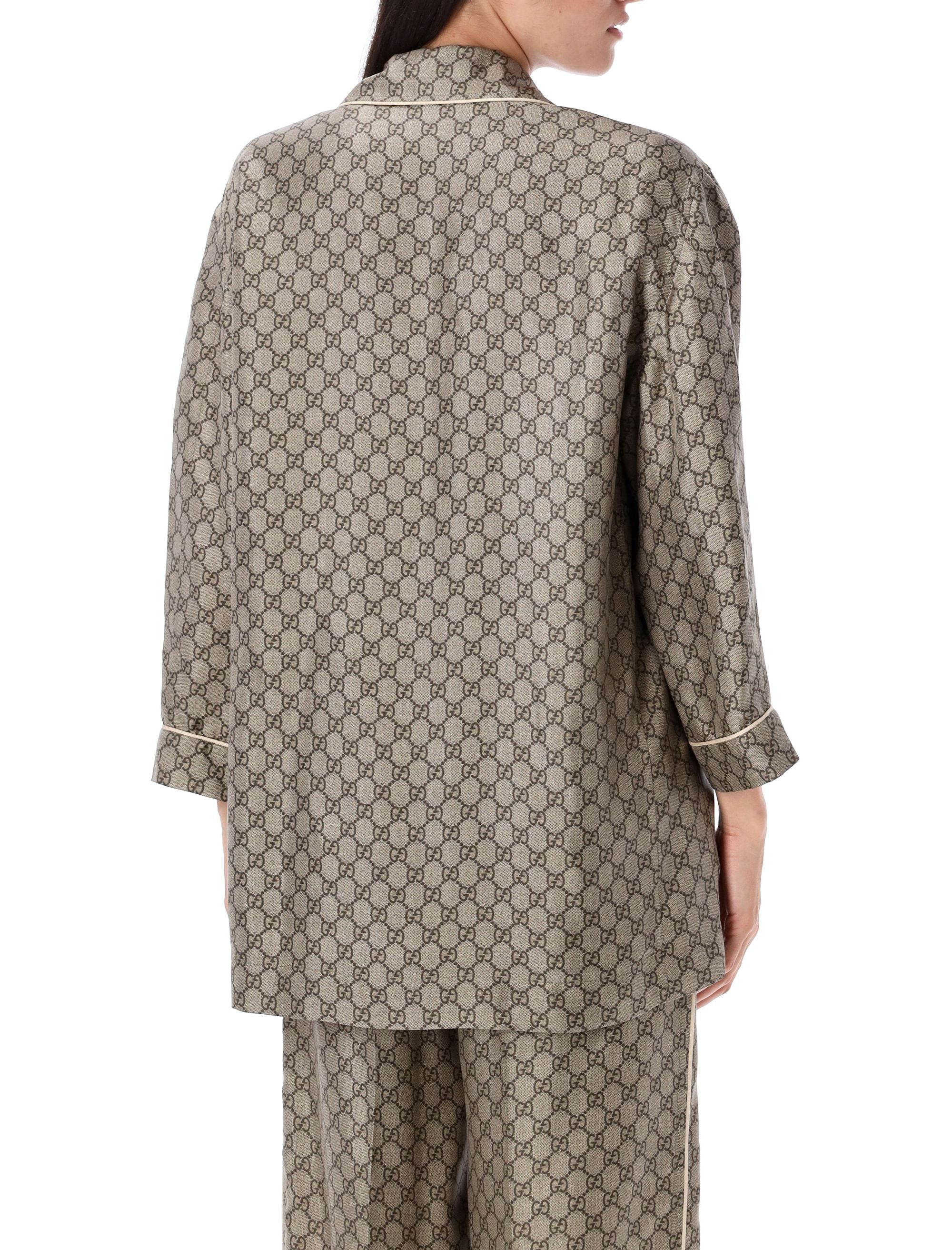 GUCCI Silk Supreme Print Open Collar Shirt - Size 38