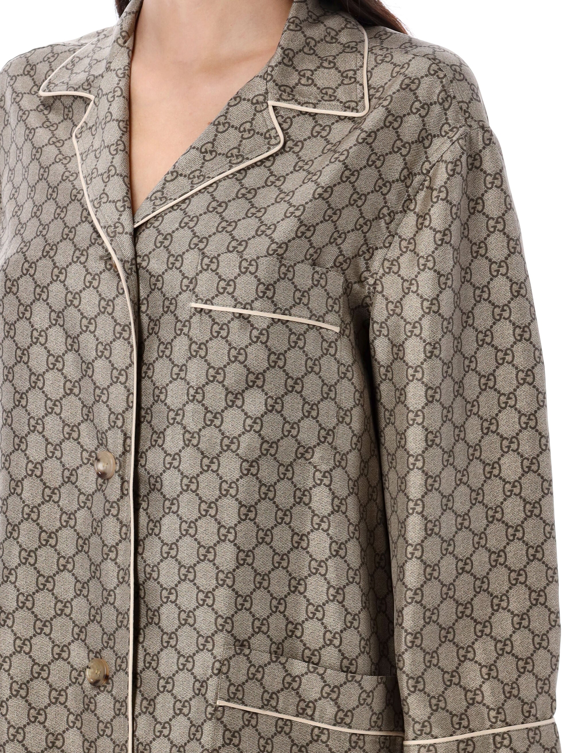 GUCCI Silk Supreme Print Open Collar Shirt - Size 38