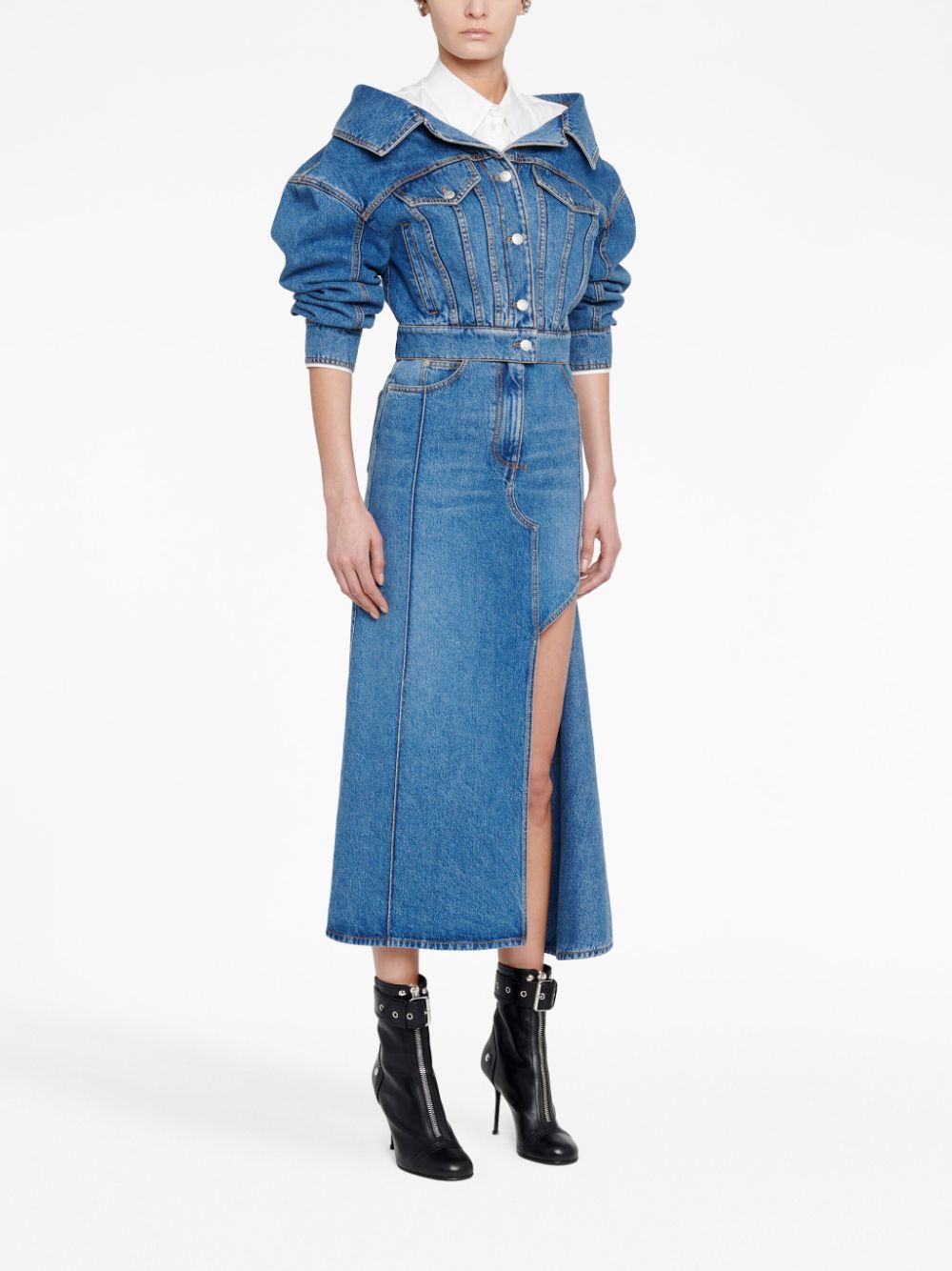 ALEXANDER MCQUEEN Cut-Out Detailing Denim Midi Skirt