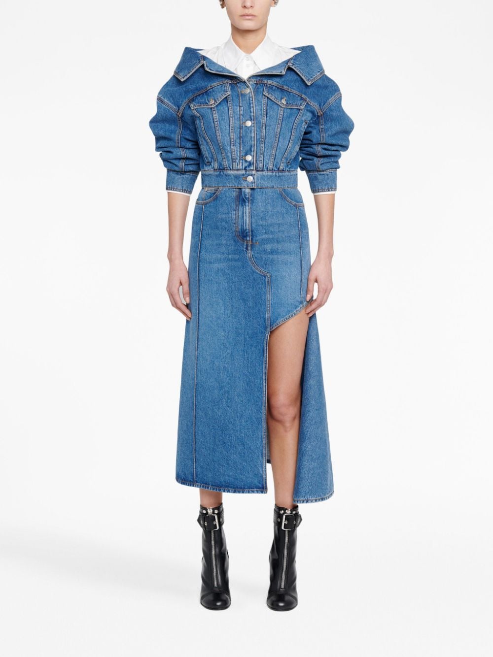 ALEXANDER MCQUEEN Cut-Out Detailing Denim Midi Skirt
