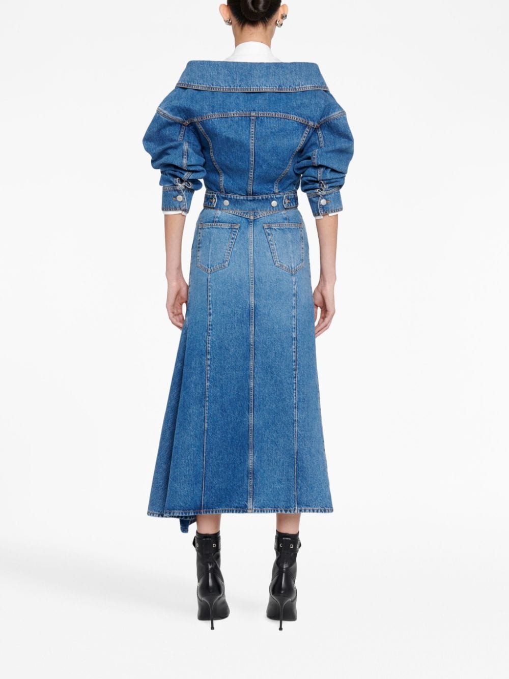 ALEXANDER MCQUEEN Cut-Out Detailing Denim Midi Skirt