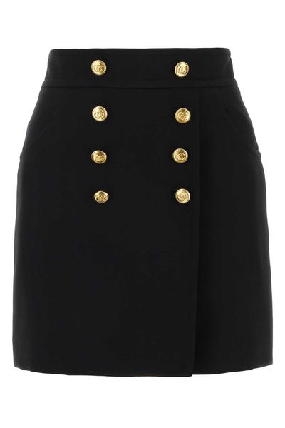 GUCCI Silk Crepe Mini Skirt with Embellished Buttons