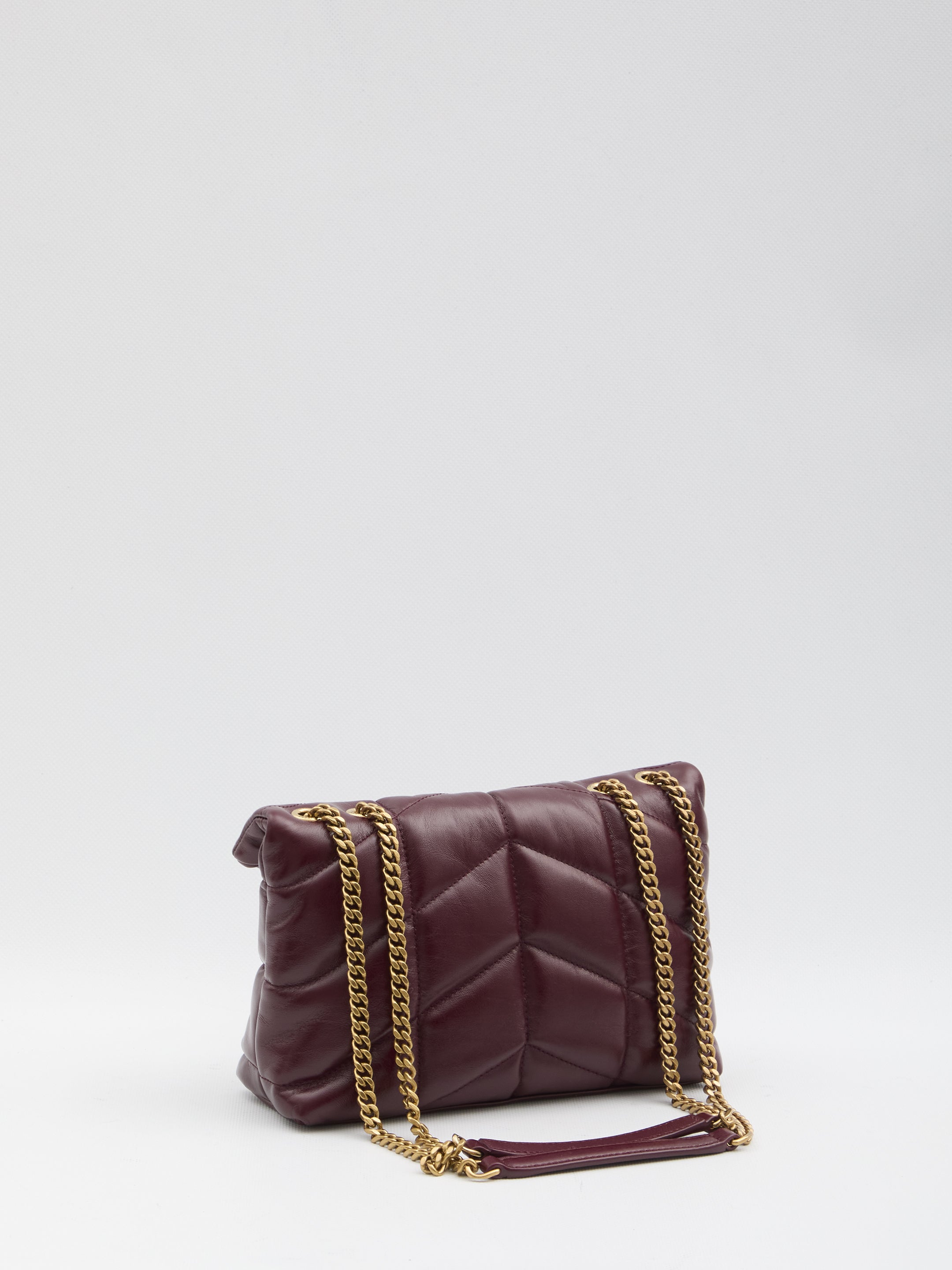 SAINT LAURENT Mini Loulou Puffer Handbag in Shiny Leather - W 22.5 x H 16 x D 8 CM