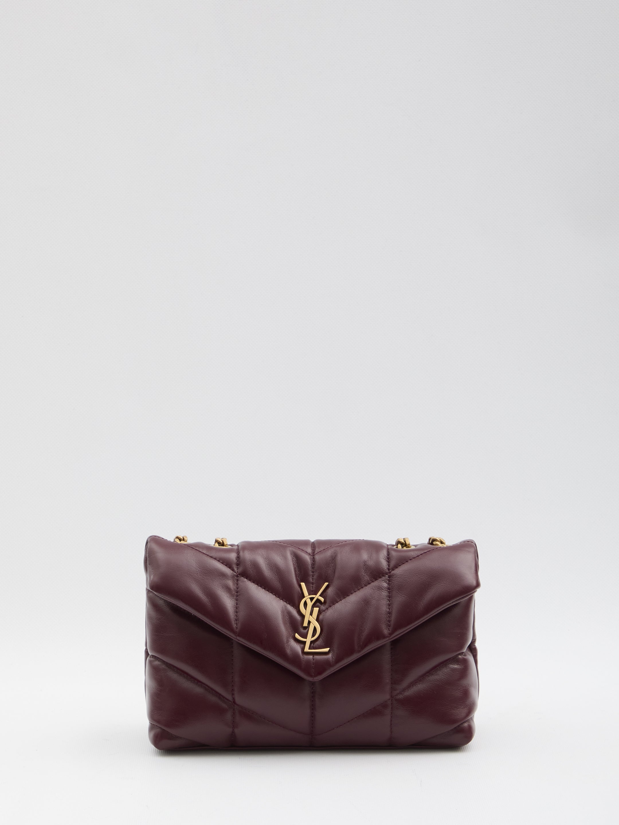 SAINT LAURENT Mini Loulou Puffer Handbag in Shiny Leather - W 22.5 x H 16 x D 8 CM