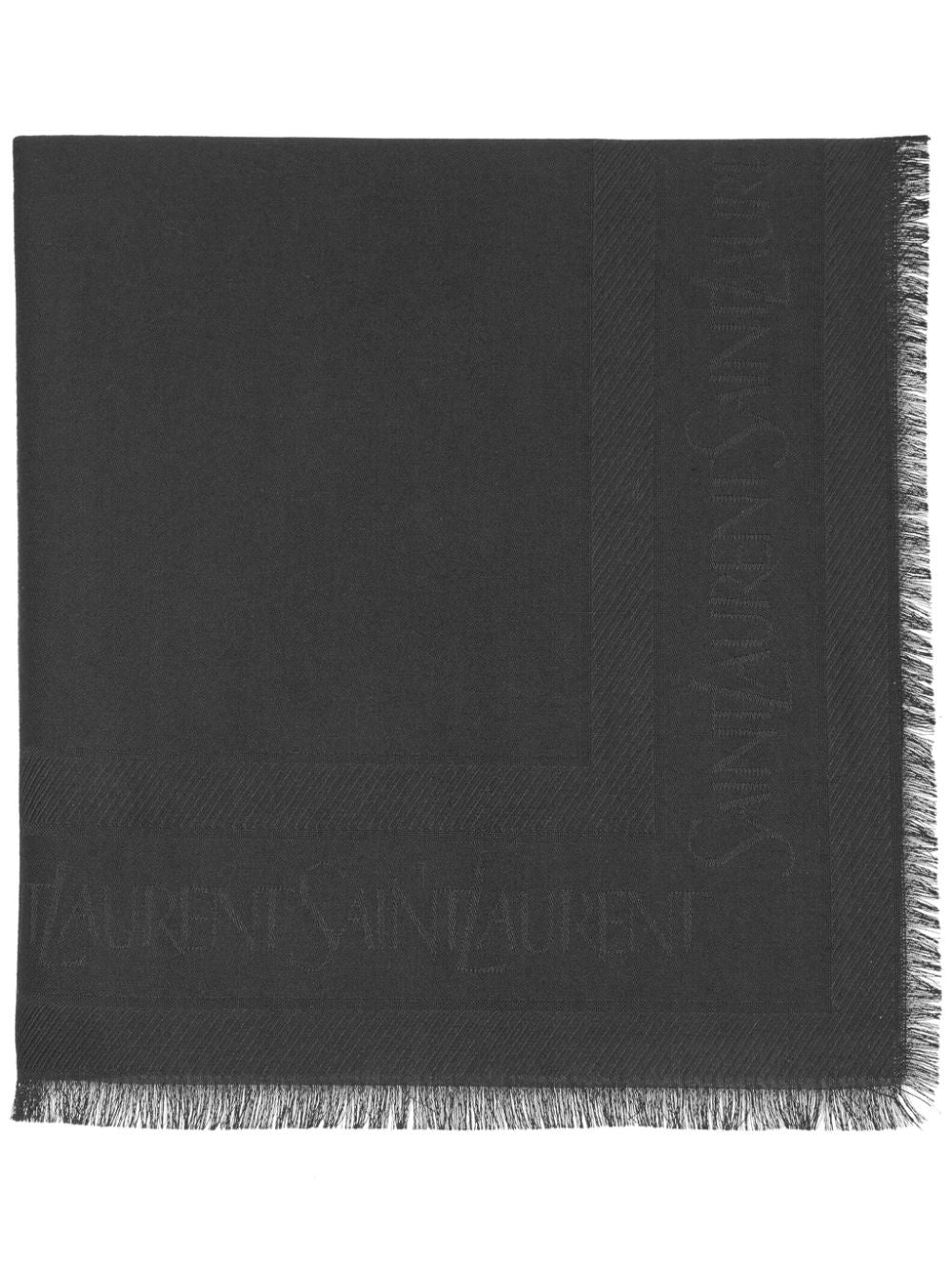 SAINT LAURENT Jacquard Logo Motif Frayed Scarf