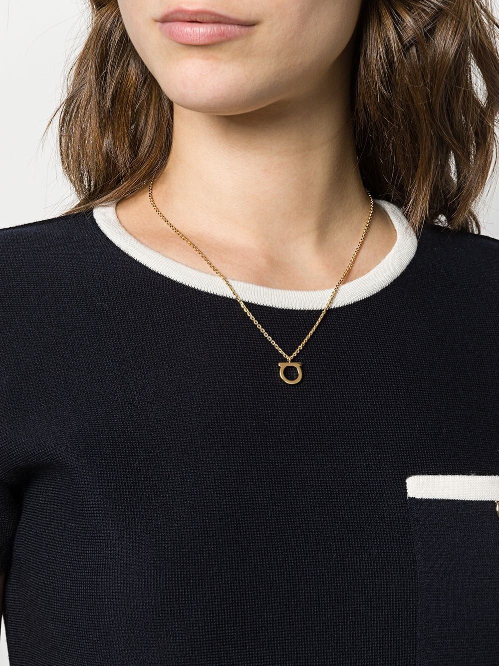 Ferragamo Gancini Hook Charm Necklace with Brass Detailing