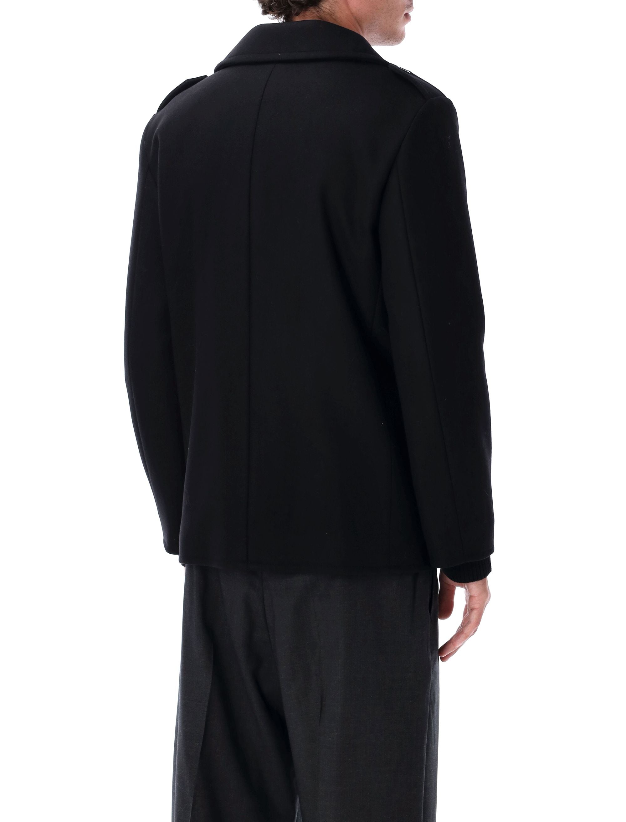 SAINT LAURENT Tailored Wool Peacoat with Epaulettes - Size 50