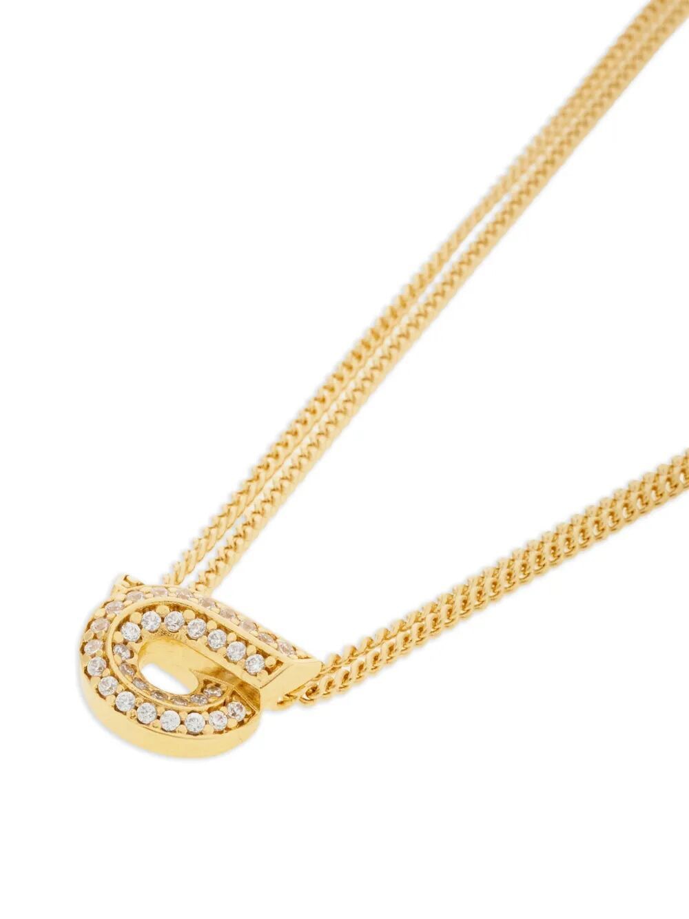Ferragamo Double Chain Gancini Hook Necklace with Crystals