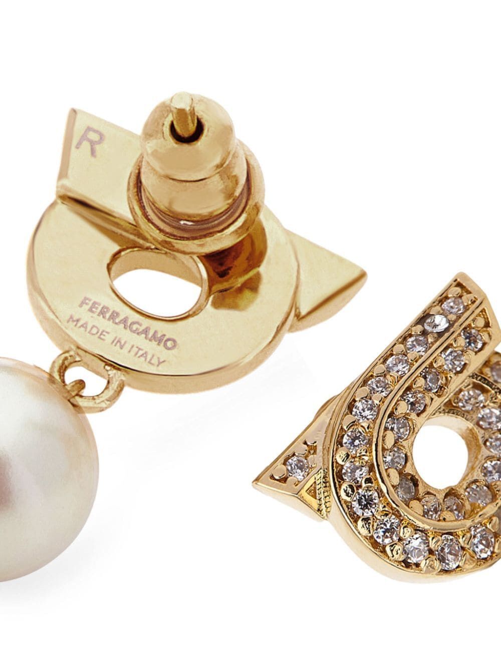 Ferragamo Gancini Hook Earrings with Pearl and Crystals