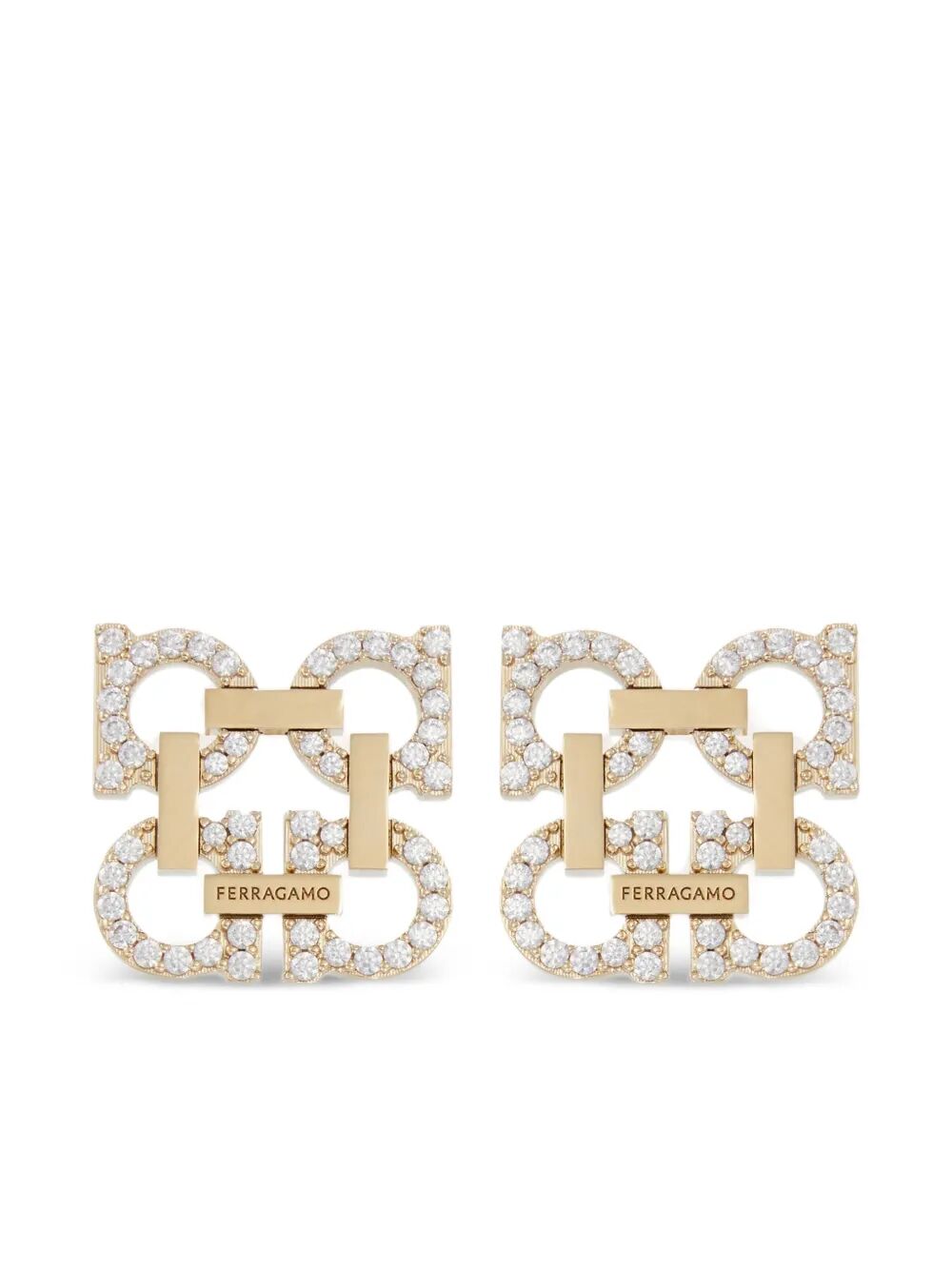 Ferragamo Crystal Embellished Gancini Hook Clip-On Earrings