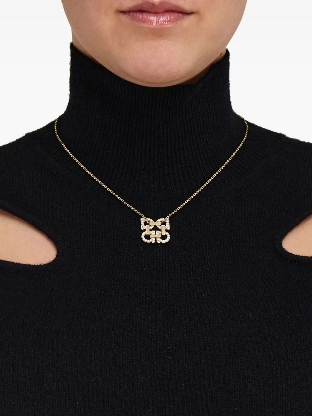 Ferragamo Crystal Embellished Four Gancini Hook Pendant Necklace