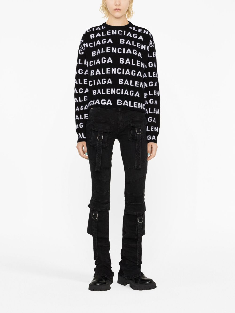 BALENCIAGA Allover Logo Wool Cropped Sweater