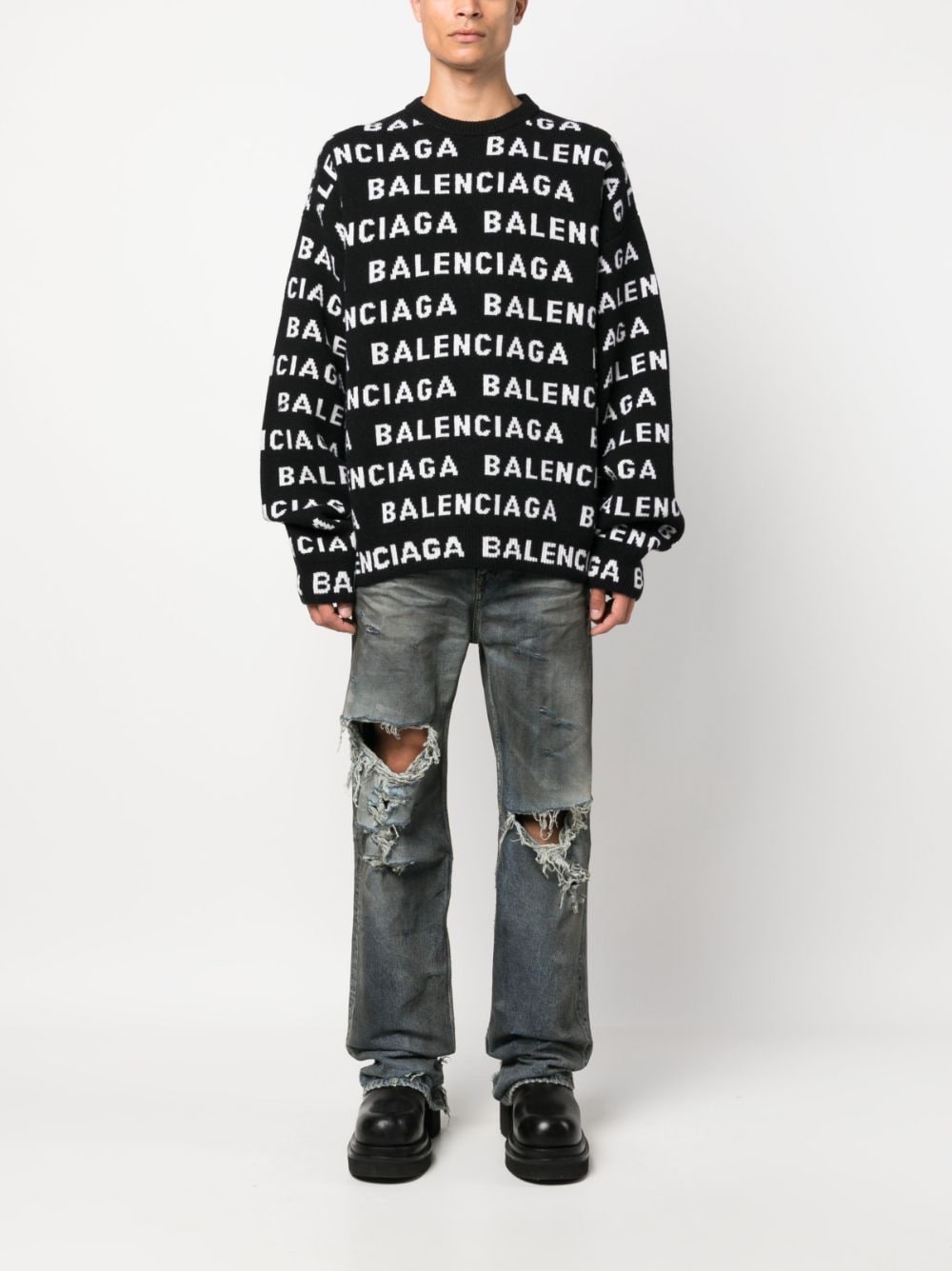 BALENCIAGA Allover Logo Crewneck Sweater - Men's SS24 Edition