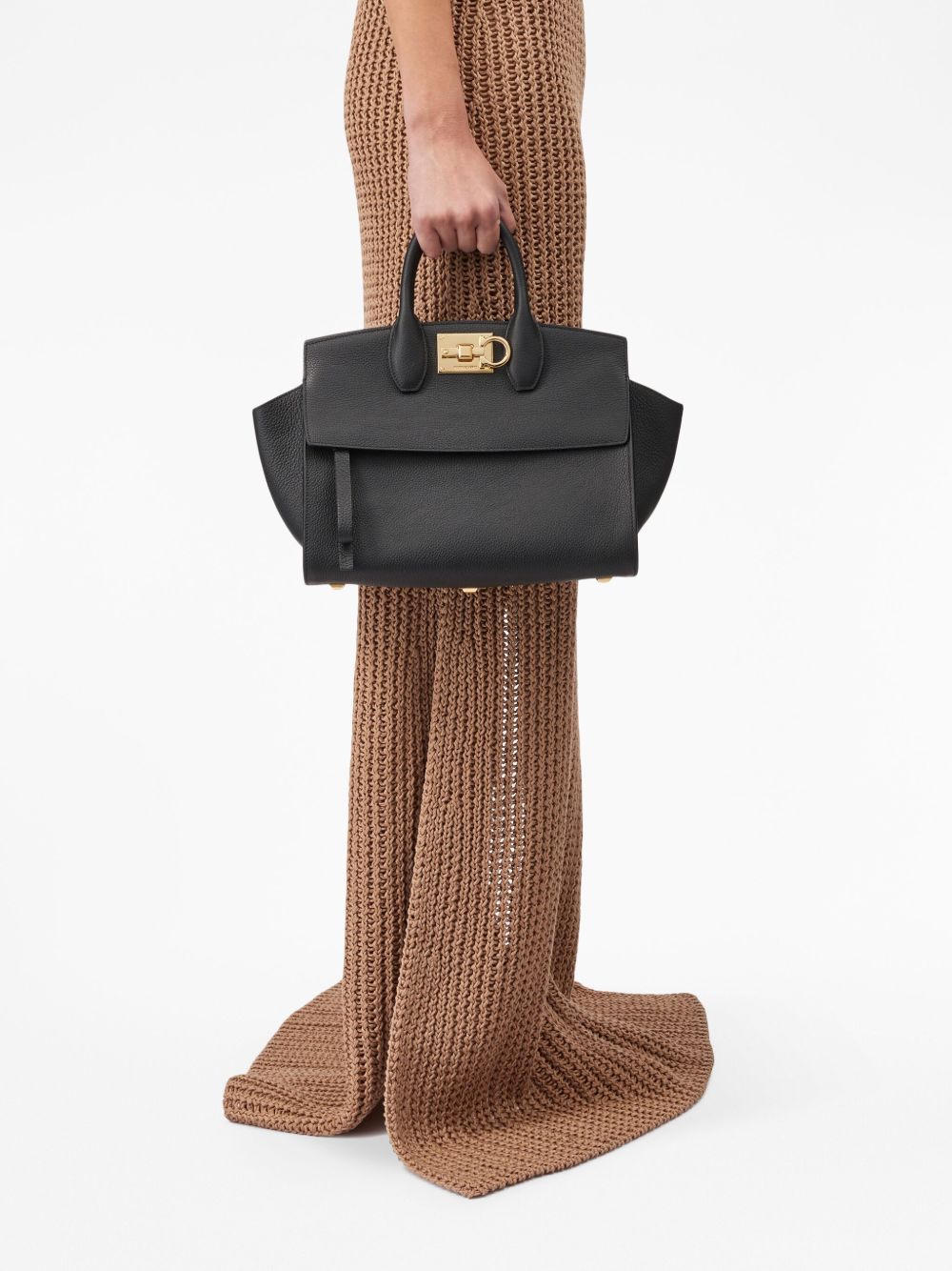 Ferragamo Genuine Leather Elegant Handbag with Gancini Hook