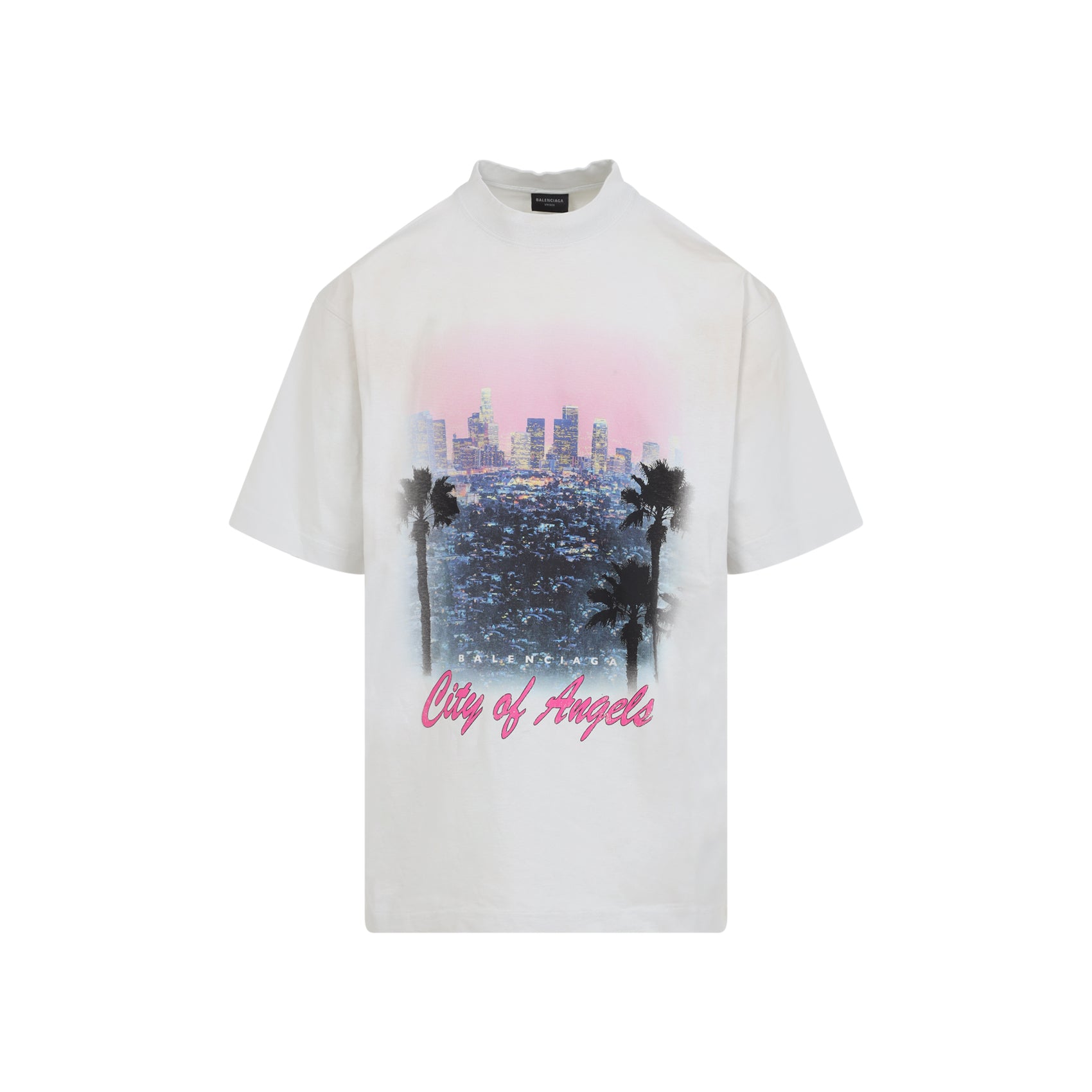 BALENCIAGA Round Neck Cotton T-Shirt with City of Angels Print