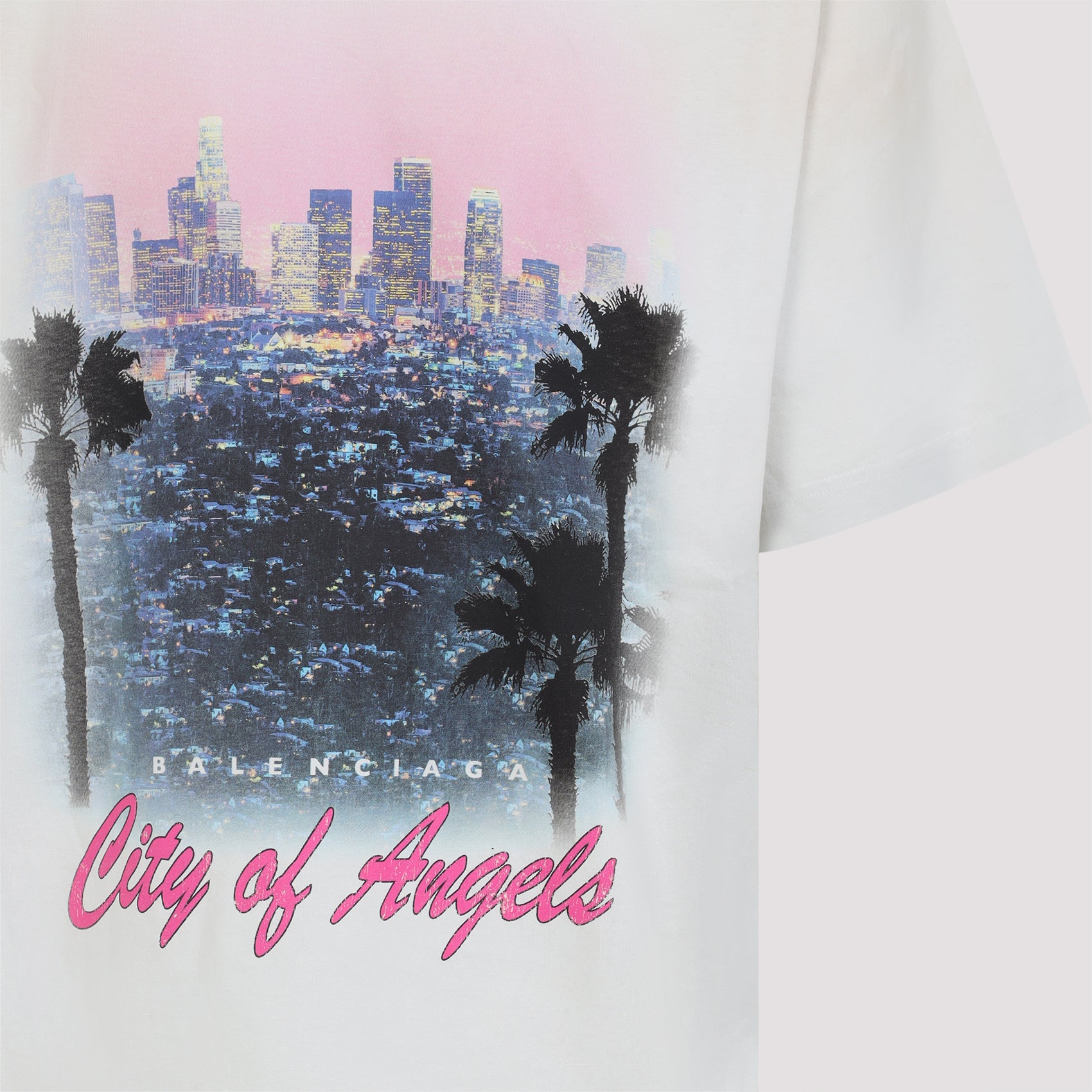 BALENCIAGA Round Neck Cotton T-Shirt with City of Angels Print