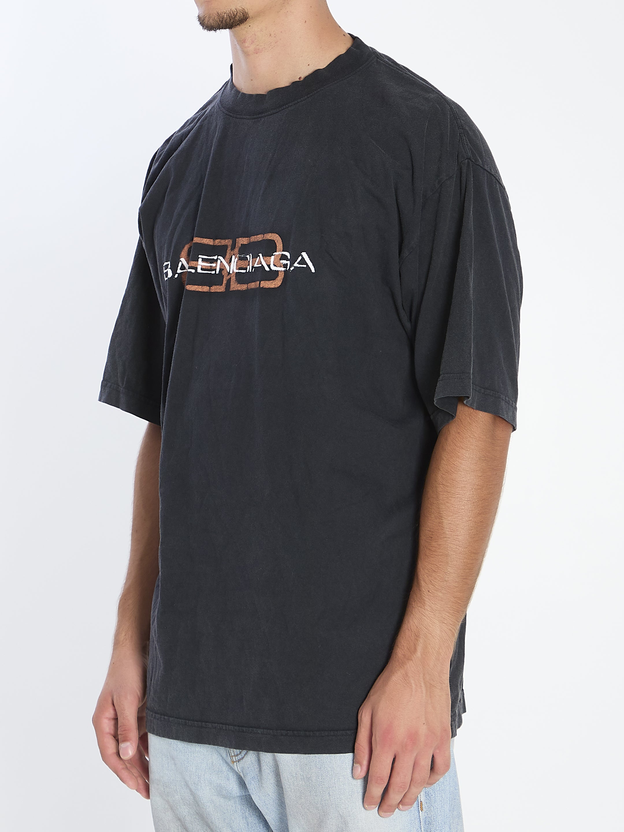 BALENCIAGA Icon Stencil Print Crew Neck T-Shirt for Men