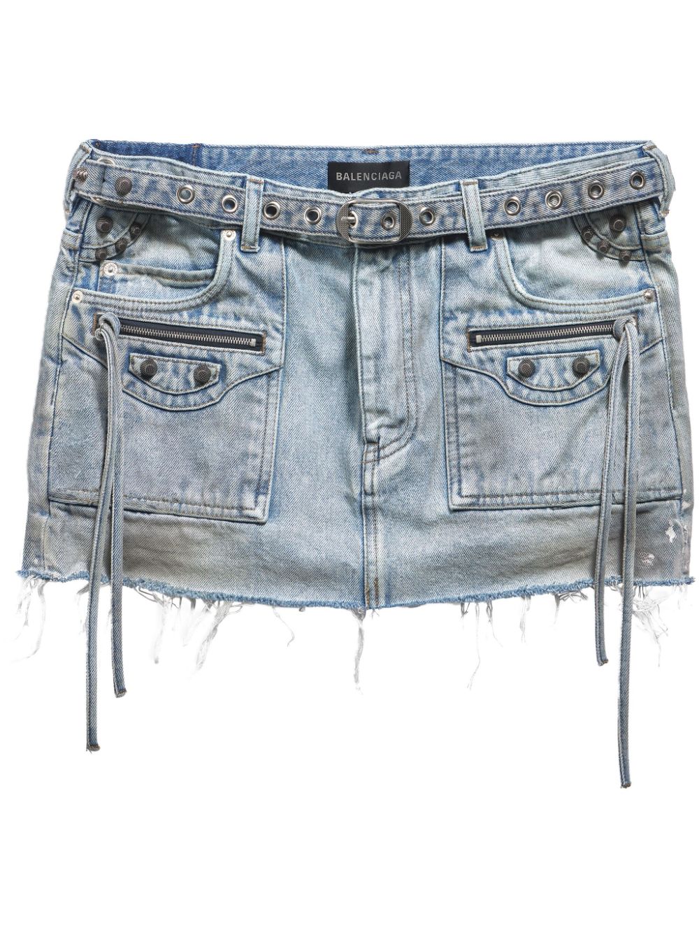 BALENCIAGA Fringed Low Waist Denim Mini Skirt