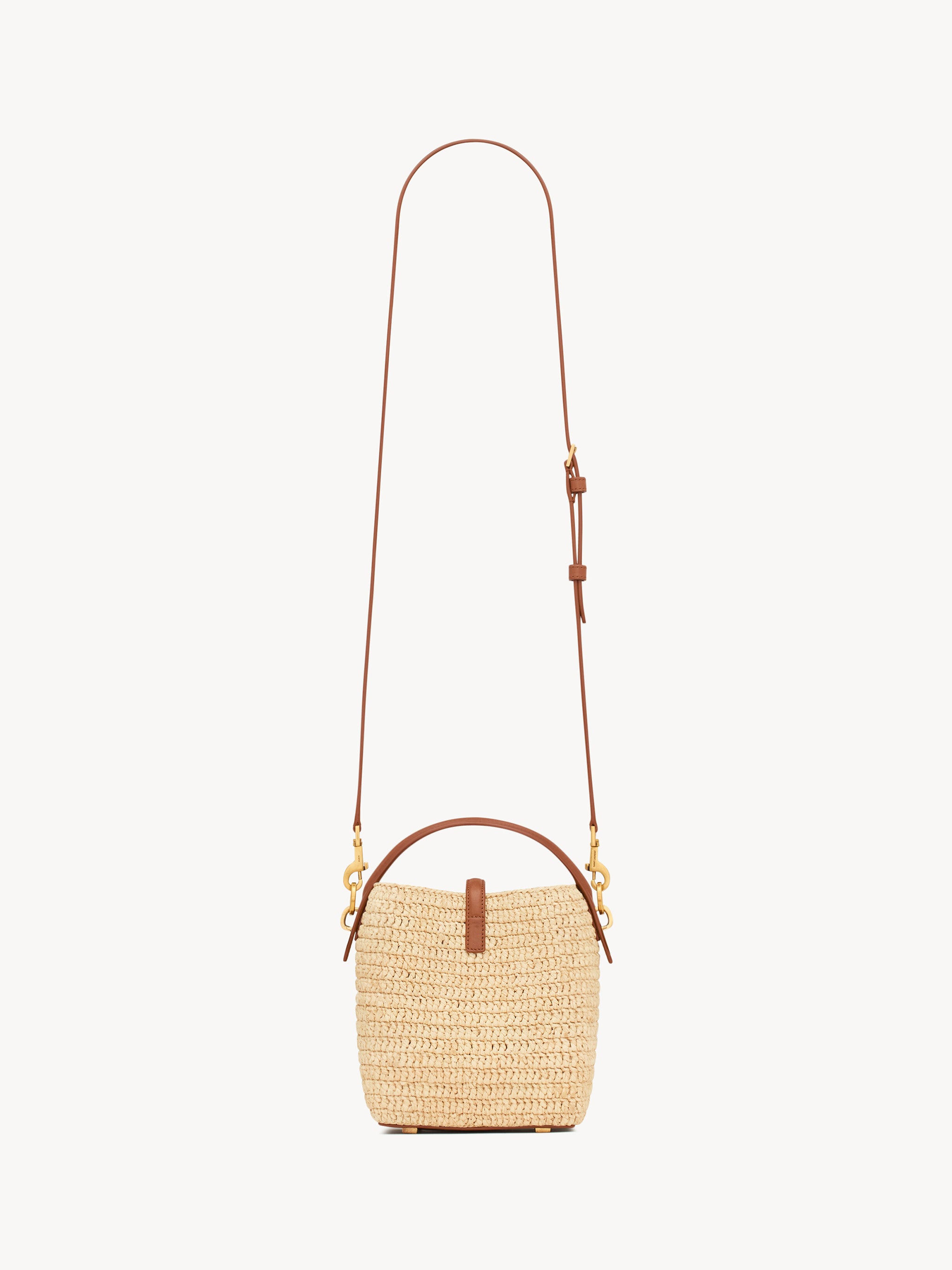 SAINT LAURENT Mini Raffia Bucket Handbag with Metallic Hardware