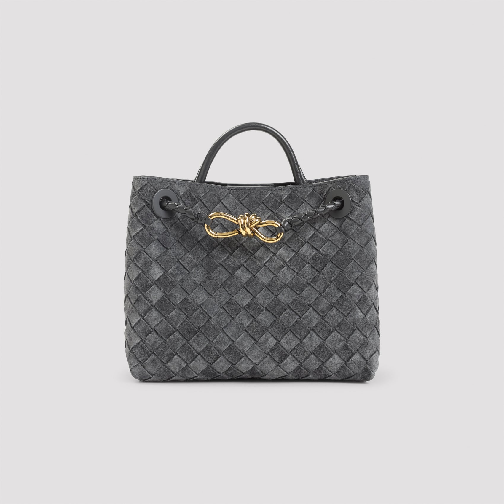 BOTTEGA VENETA Mini Intrecciato Suede Handbag with Gold Knot Detail - 20x25x10cm