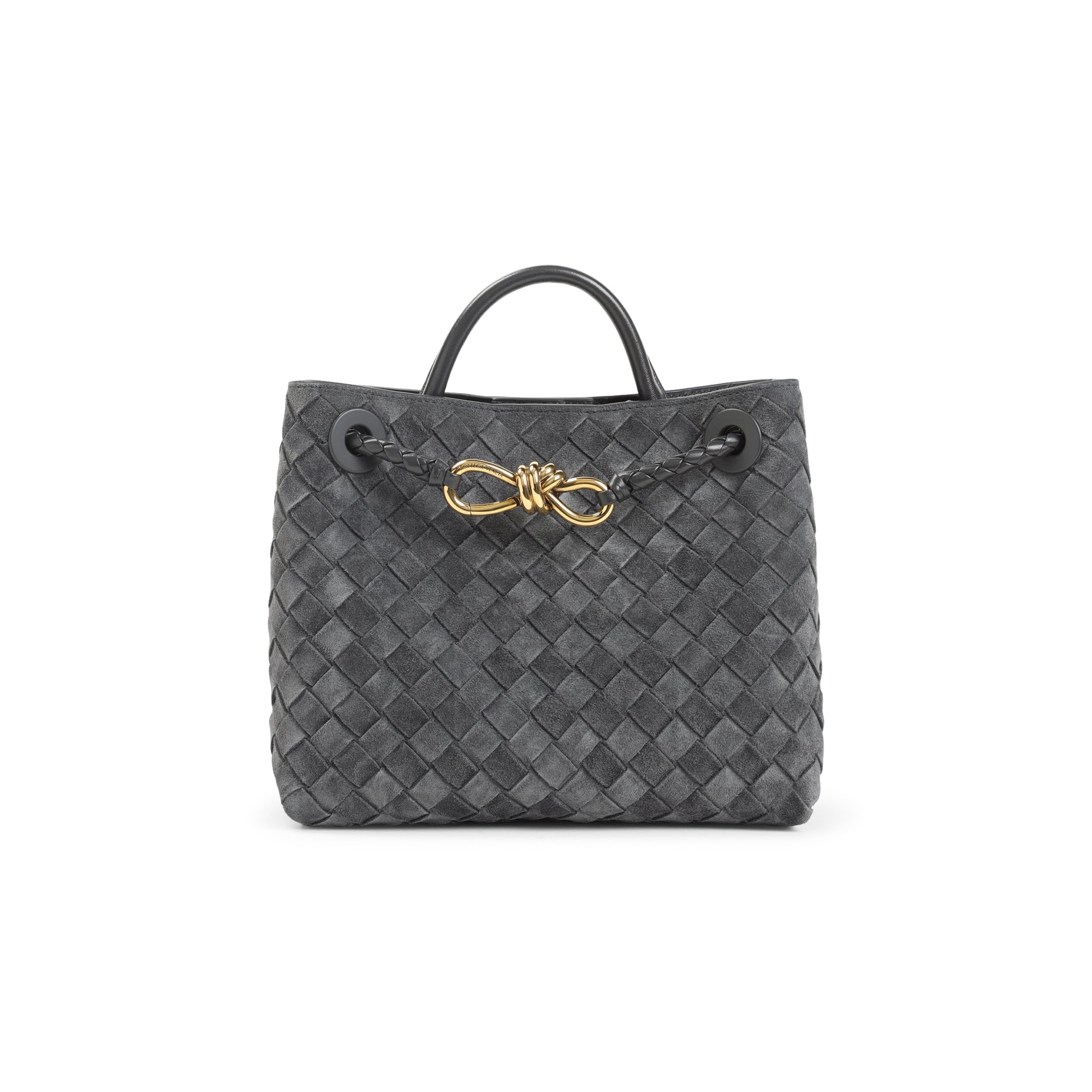 BOTTEGA VENETA Mini Intrecciato Suede Handbag with Gold Knot Detail - 20x25x10cm