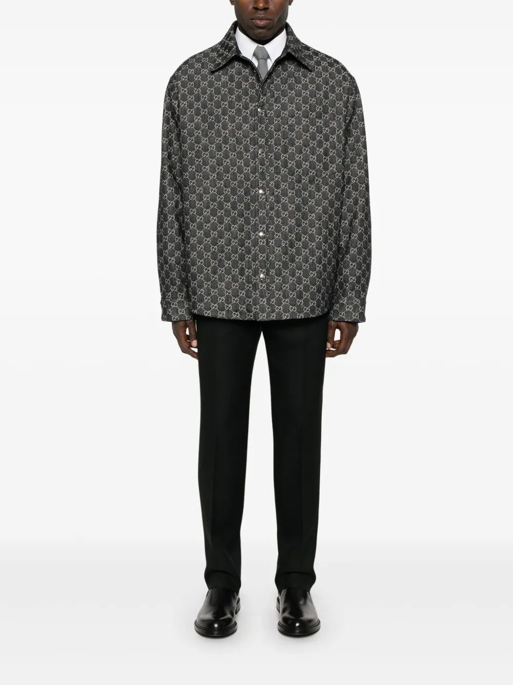 GUCCI Reversible Wool and Denim GG Shirt - Size 48