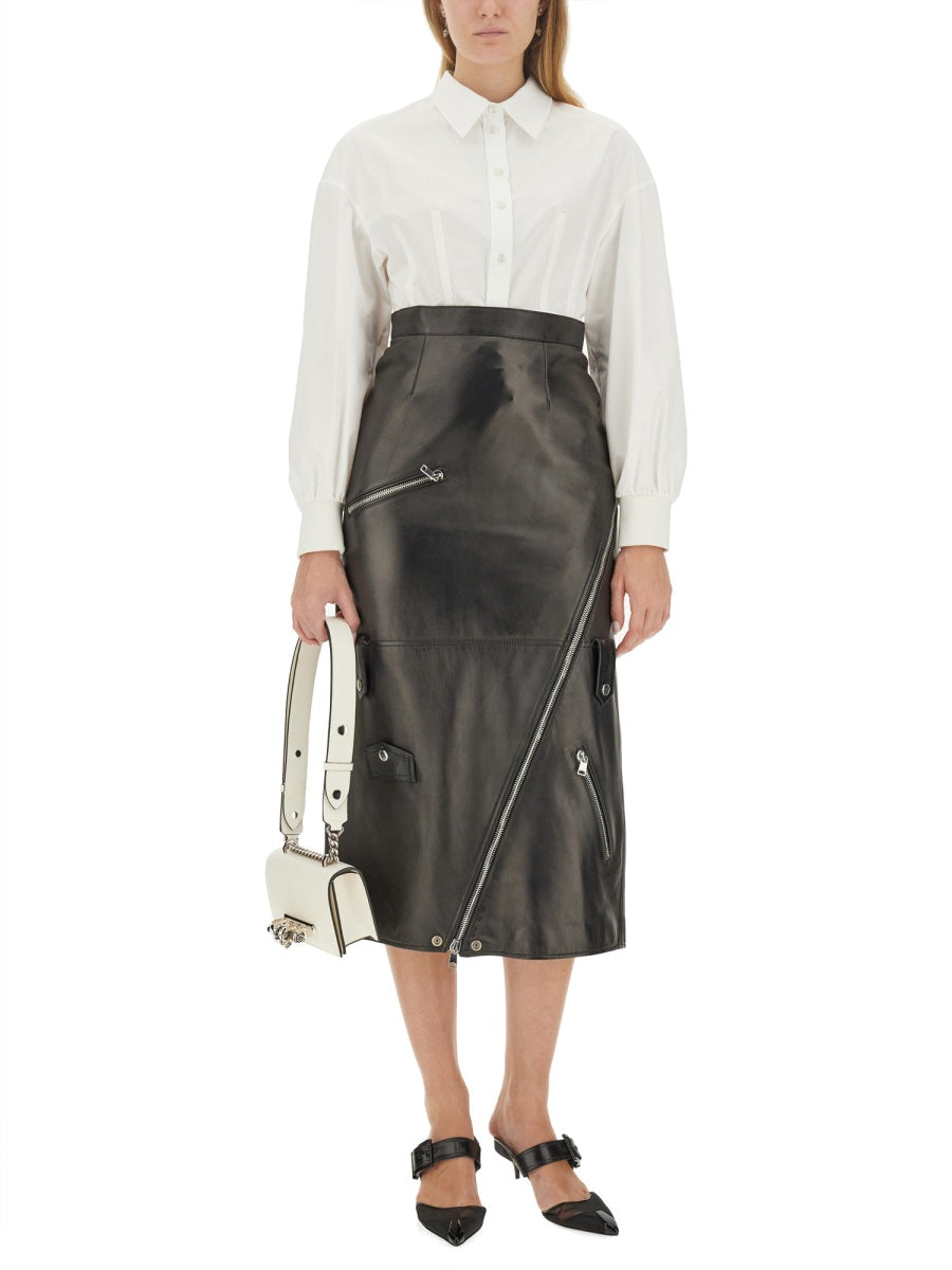 ALEXANDER MCQUEEN MIDI LEATHER SKIRT