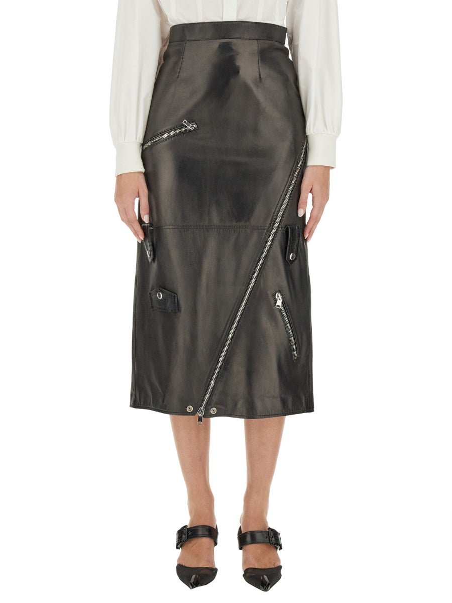 ALEXANDER MCQUEEN MIDI LEATHER SKIRT