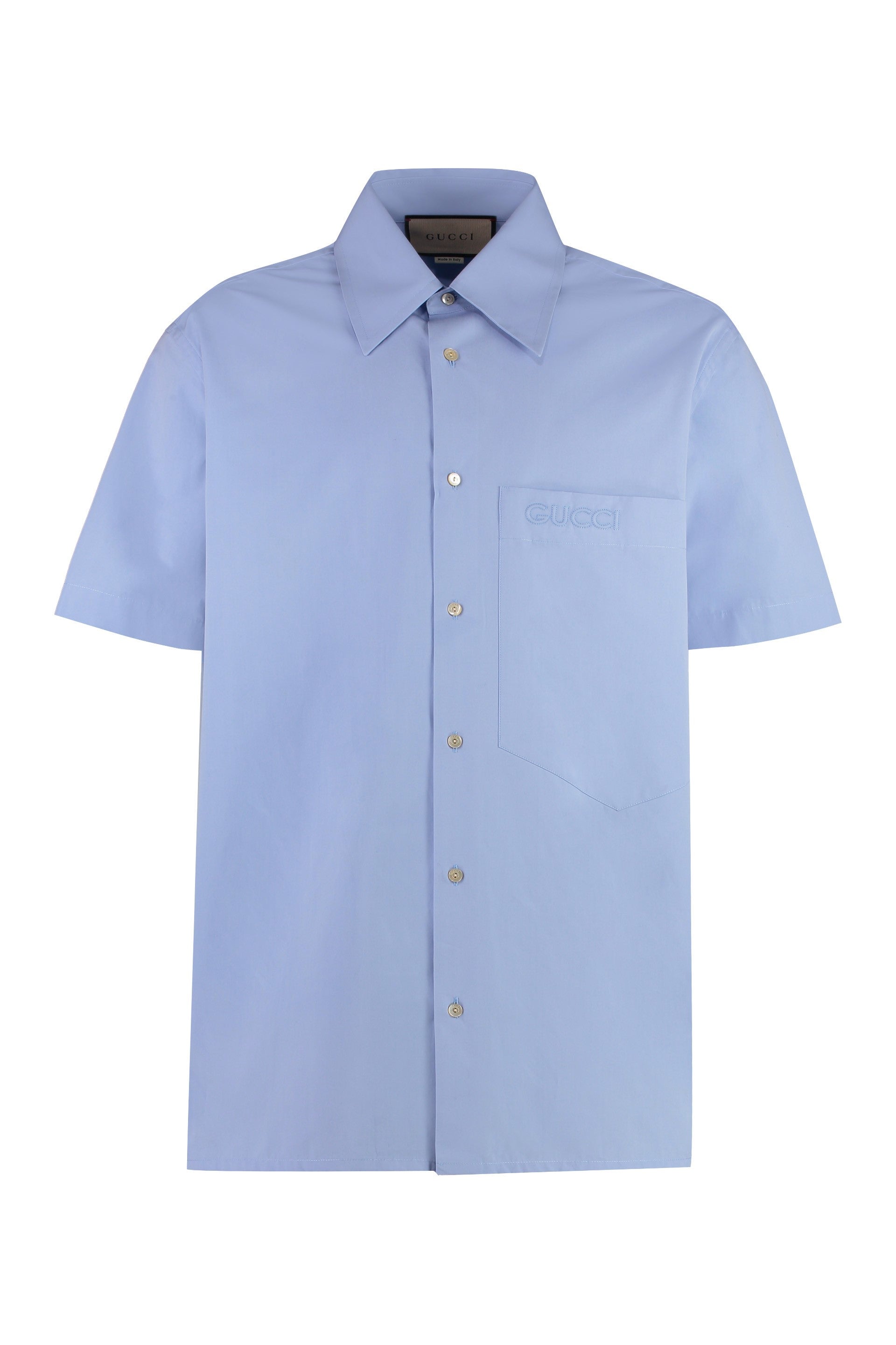 GUCCI Men's Cotton Short Sleeve Shirt with Front Pocket and Side Slits