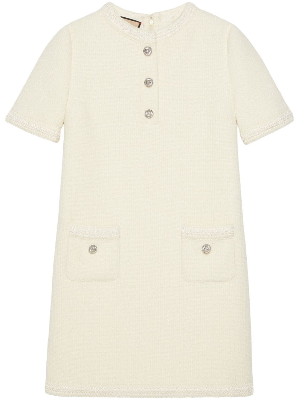 GUCCI Short-Sleeve Wool Tweed Mini Dress