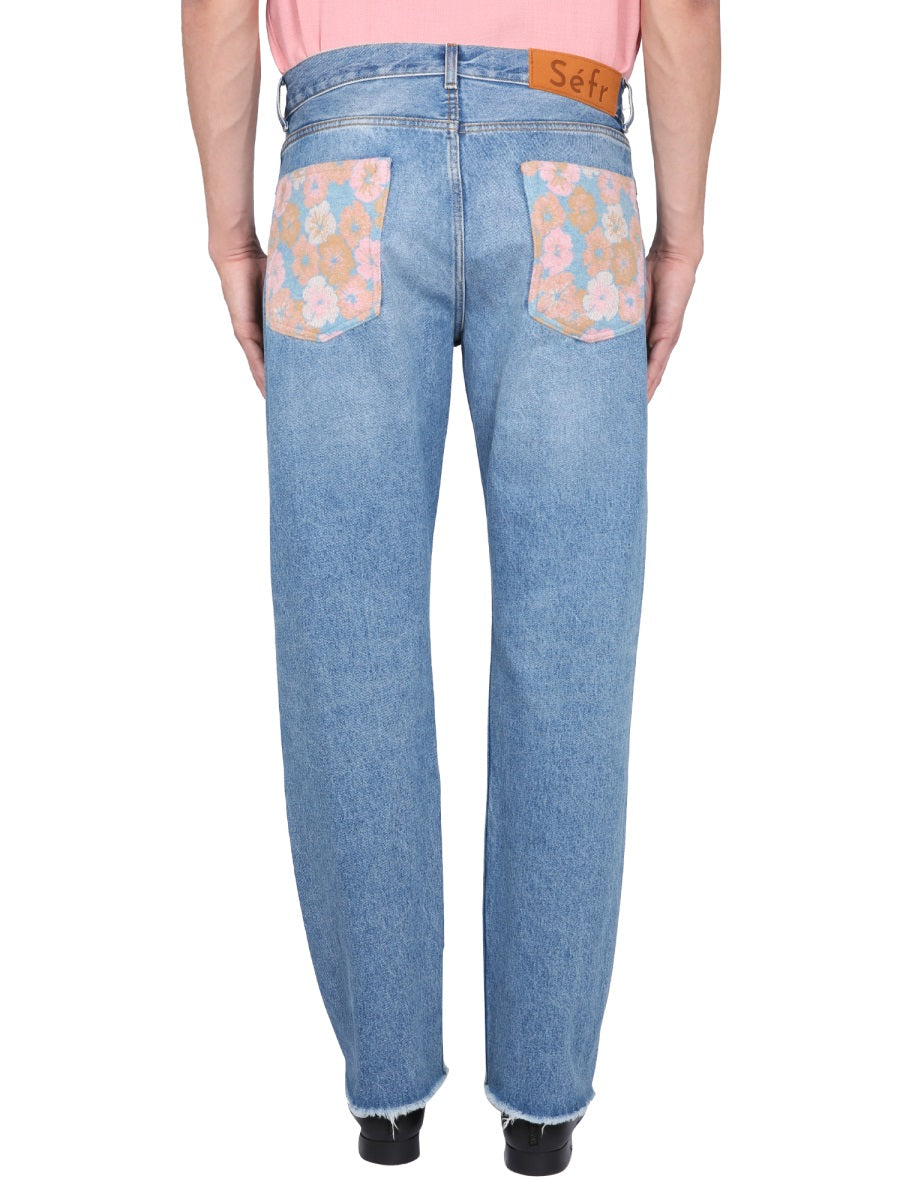 SÉFR Floral Print Button Closure Jeans for Men