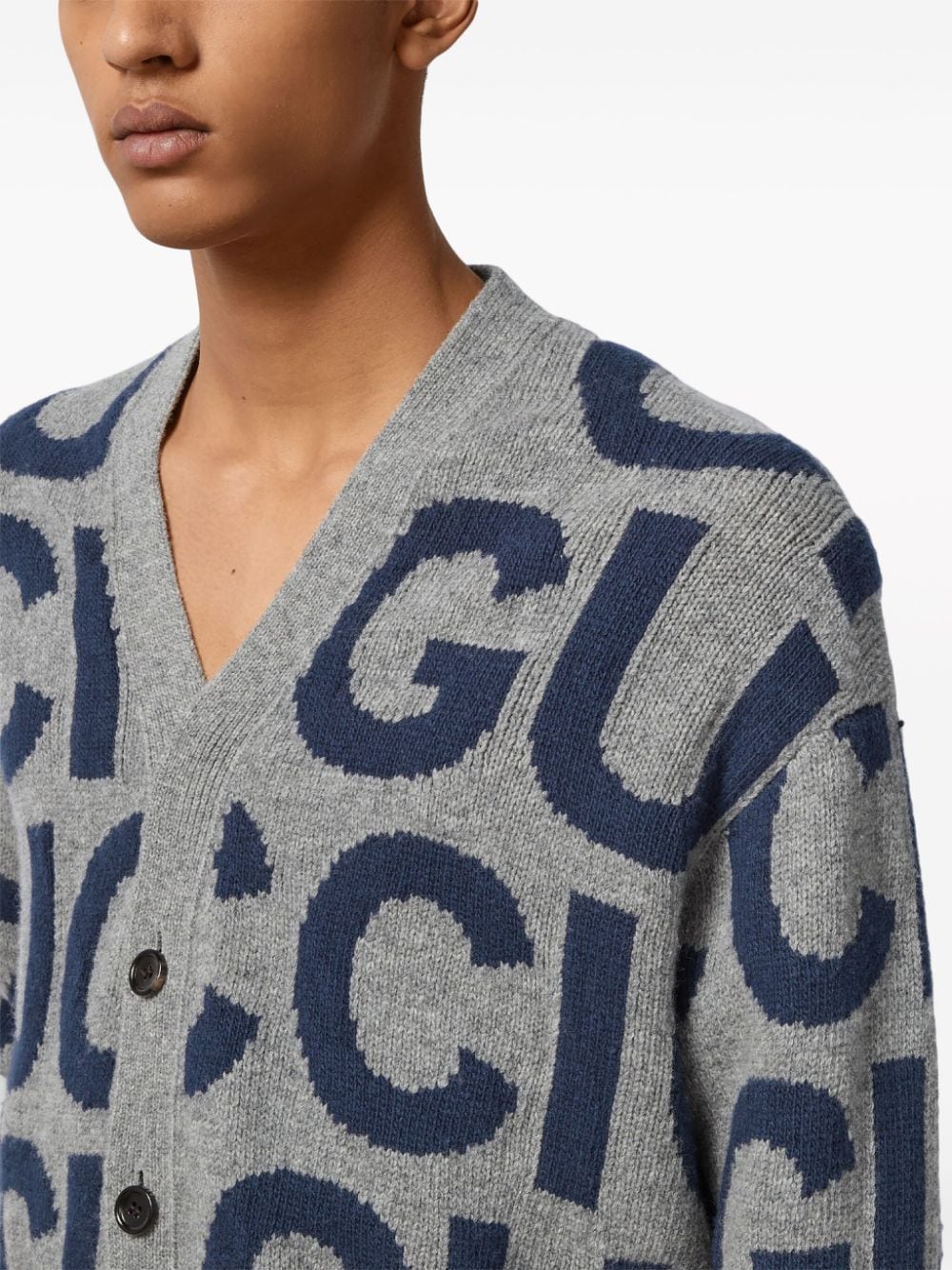 GUCCI Men's 100% Wool Cardigan with Inlay Design - Size L