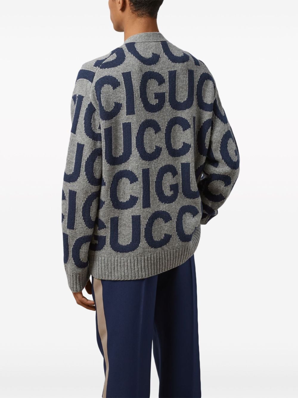 GUCCI Men's 100% Wool Cardigan with Inlay Design - Size L